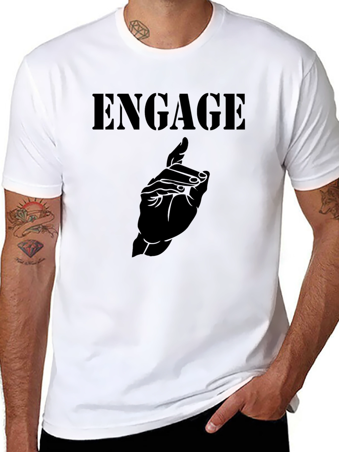 Engage Graphic Tee - Black Cotton Blend Shirt