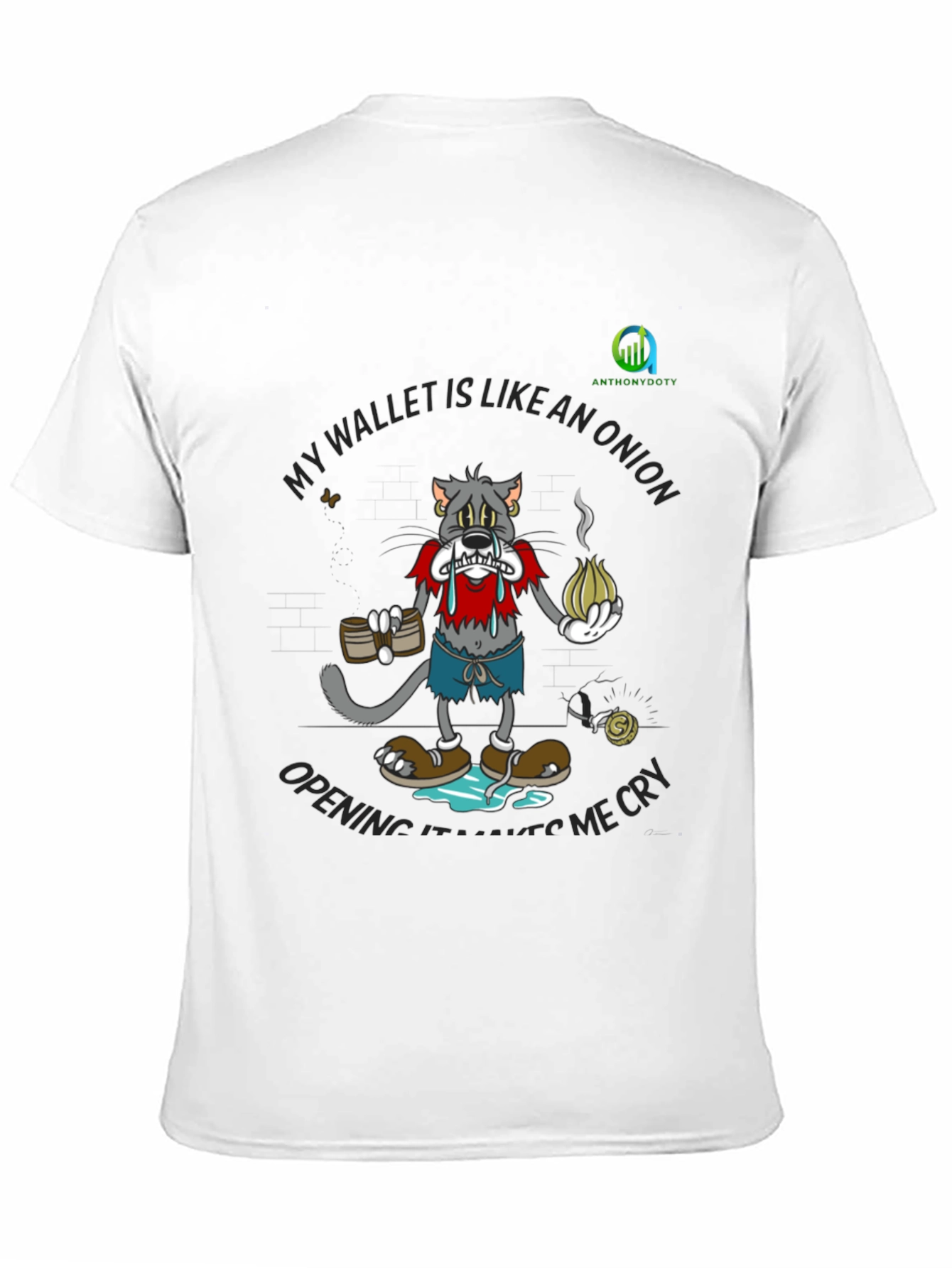 Sad Cat Onion Wallet Black T-Shirt