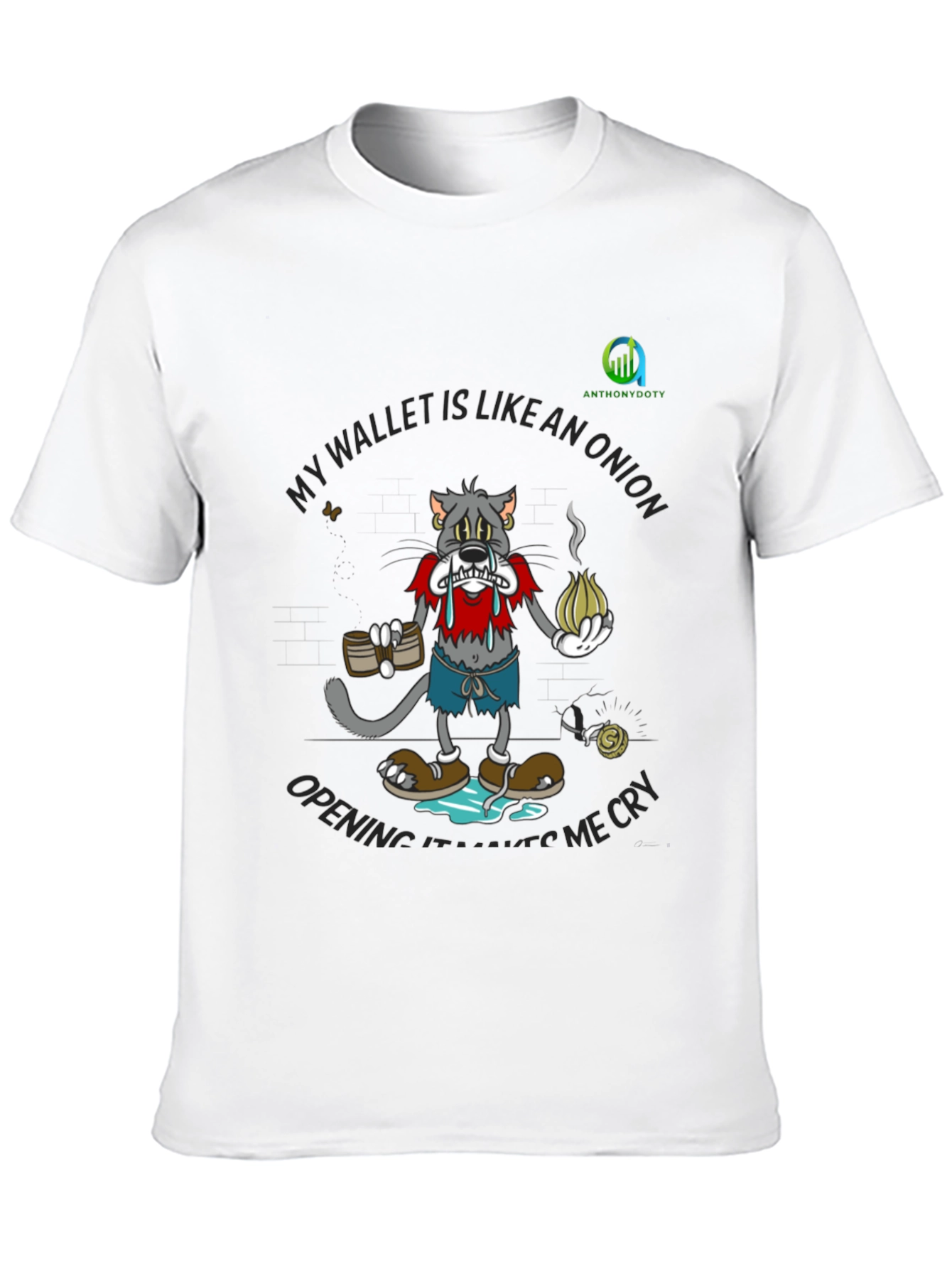 Sad Cat Onion Wallet Black T-Shirt