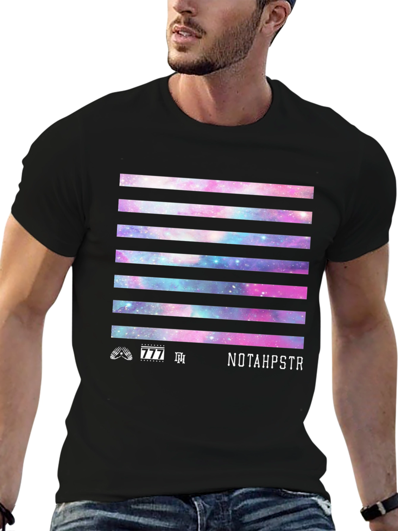 Galaxy Stripe Graphic Tee - NOTAHPSTR Black T-Shirt