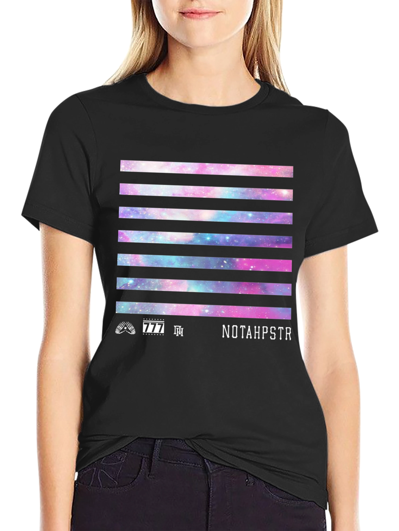 Galaxy Stripe Graphic Tee - NOTAHPSTR Black T-Shirt