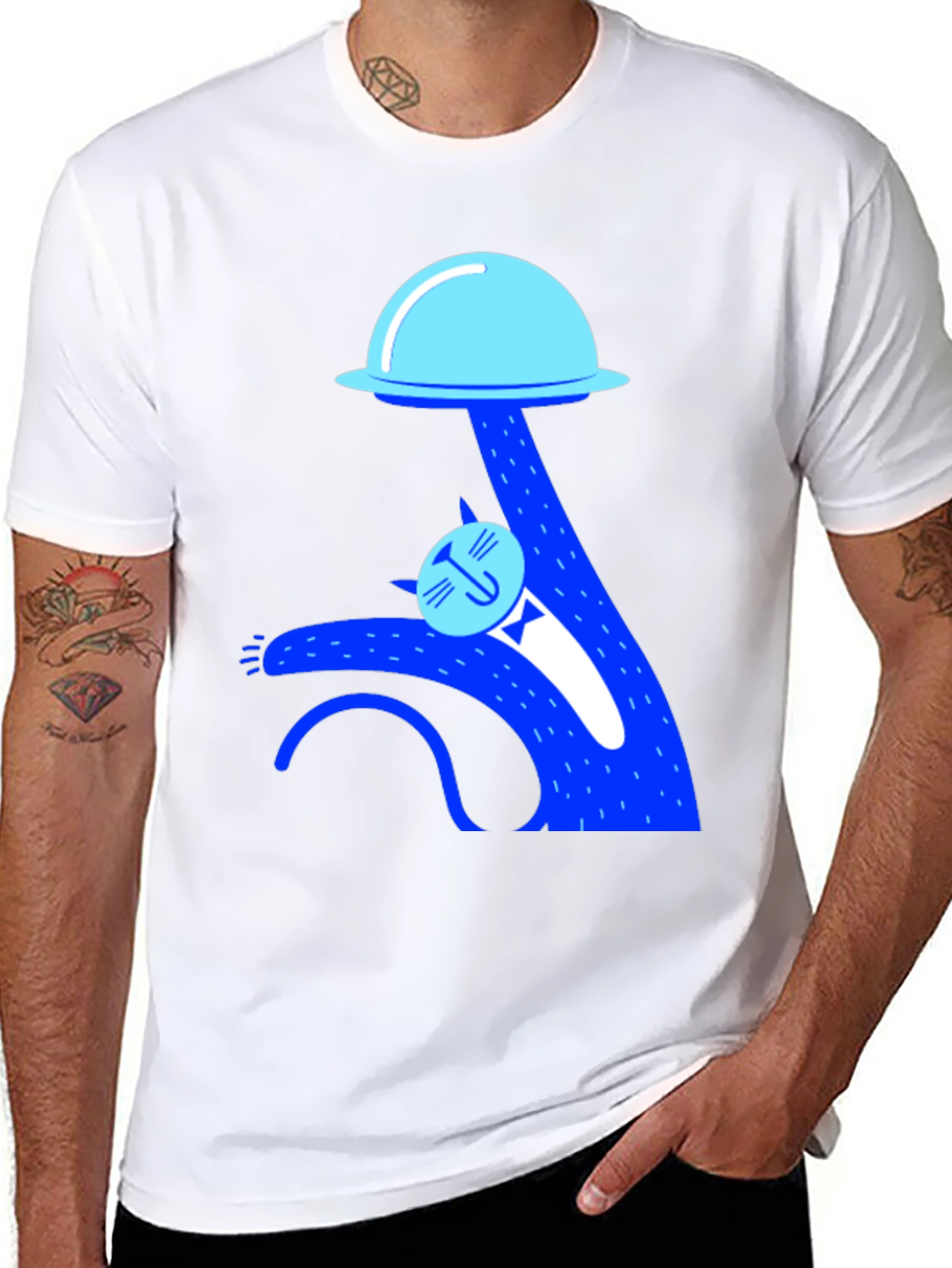 Whimsical Cat UFO Abduction Black T-Shirt