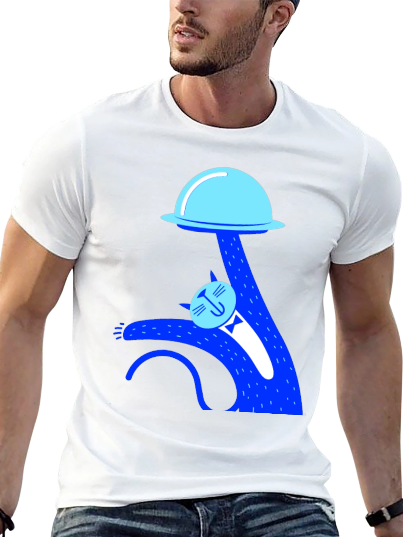 Whimsical Cat UFO Abduction Black T-Shirt