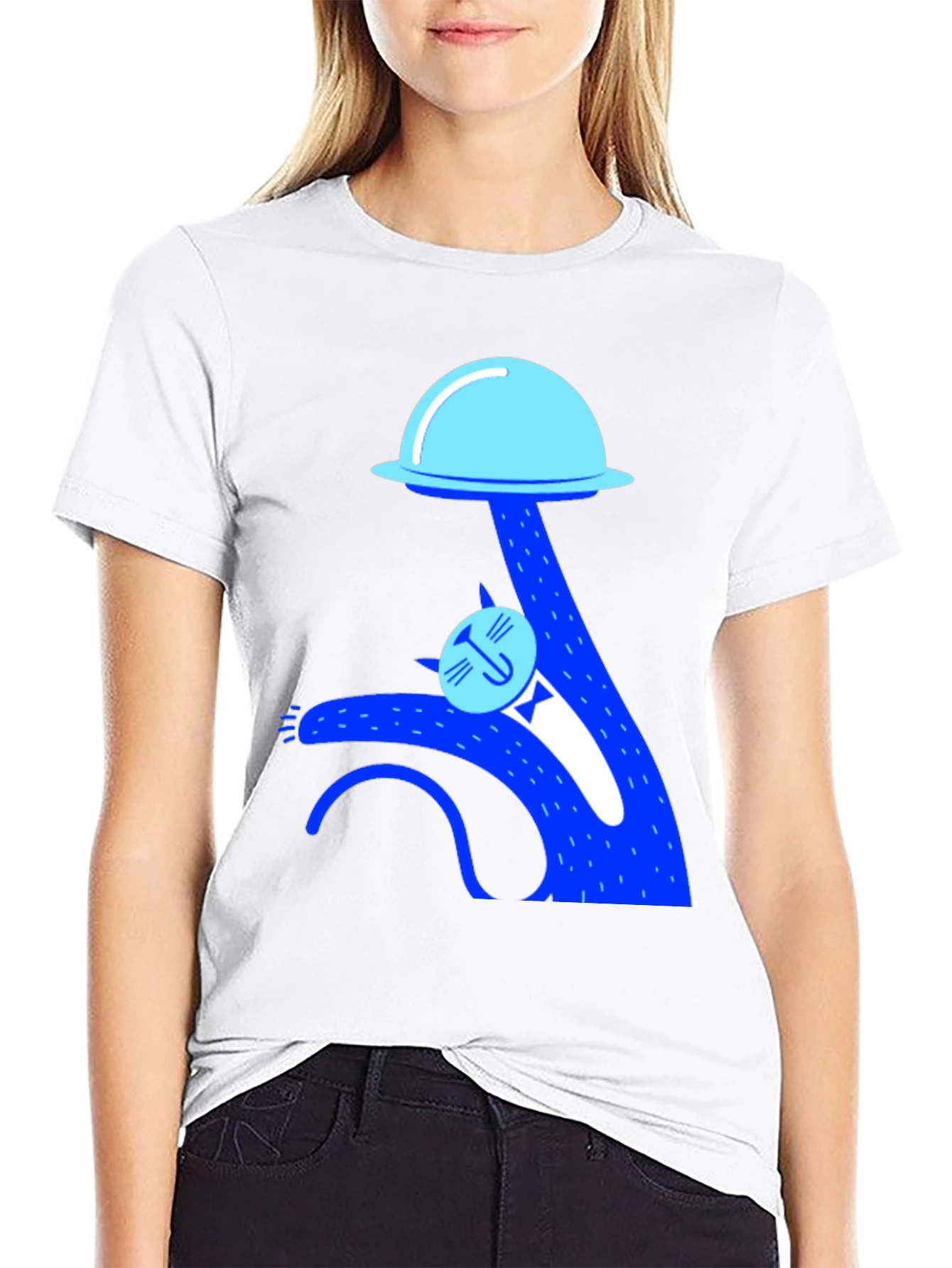 Whimsical Cat UFO Abduction Black T-Shirt