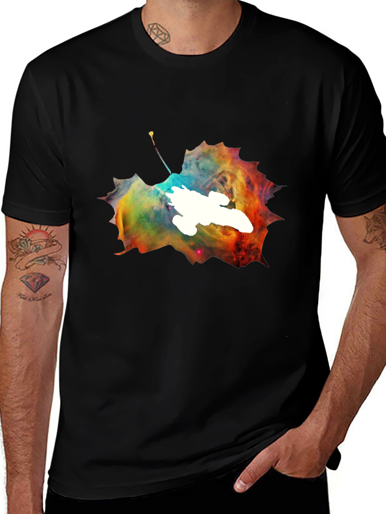 Nebula Leaf Graphic Tee - Trendy Space Design Shirt