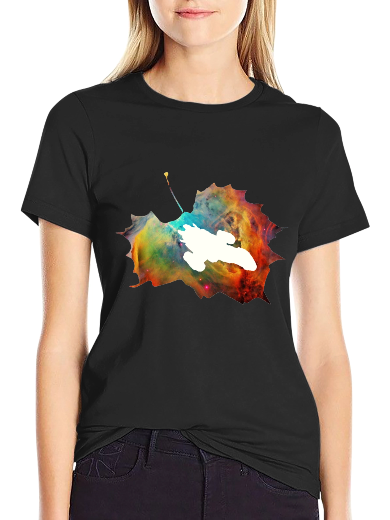 Nebula Leaf Graphic Tee - Trendy Space Design Shirt