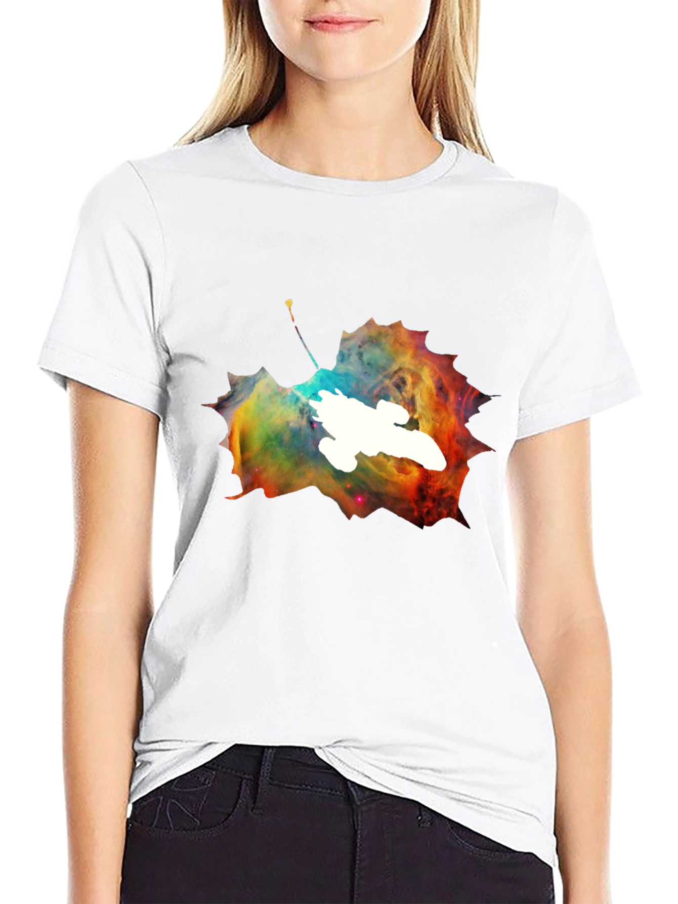 Nebula Leaf Graphic Tee - Trendy Space Design Shirt