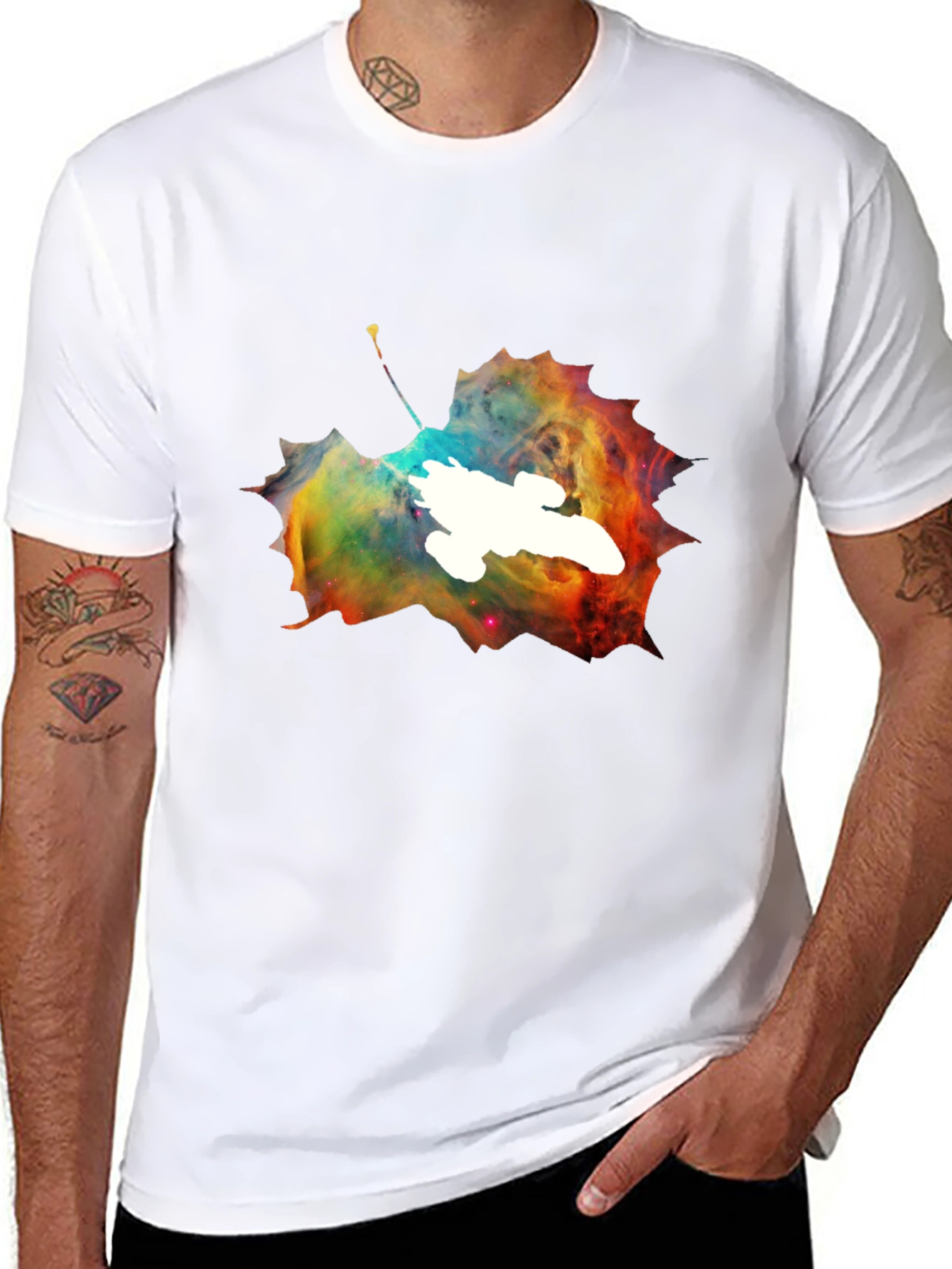 Nebula Leaf Graphic Tee - Trendy Space Design Shirt