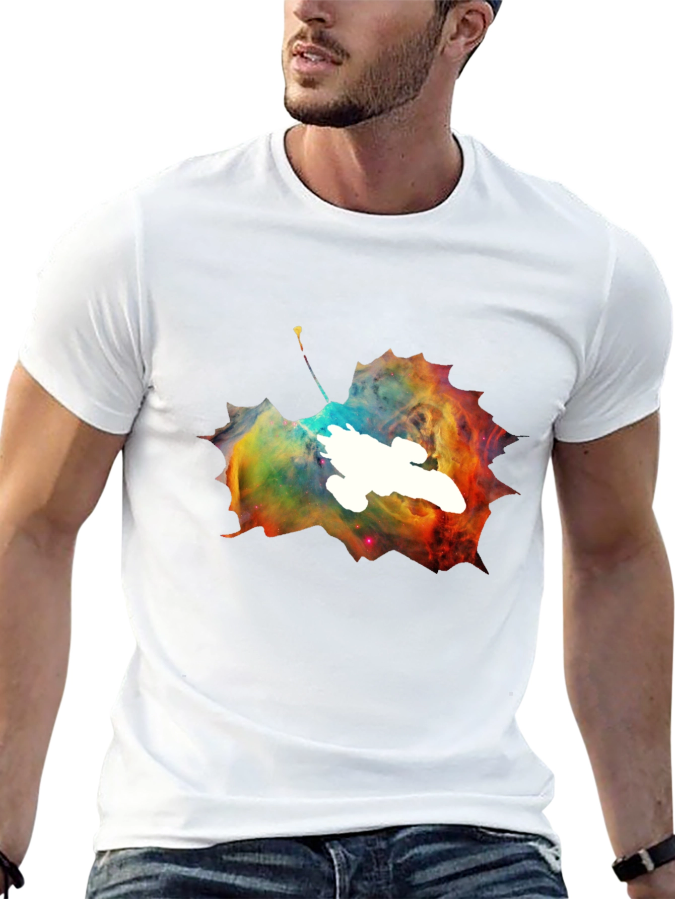 Nebula Leaf Graphic Tee - Trendy Space Design Shirt