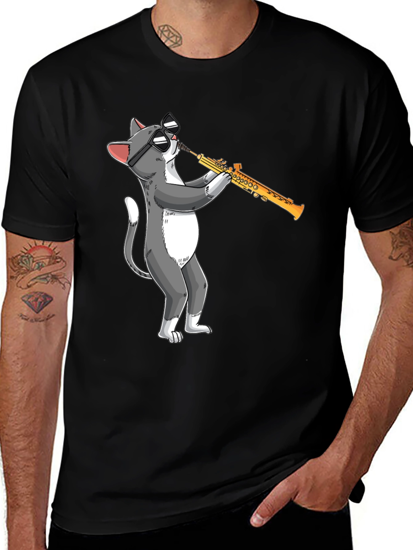 Cool Cat Saxophone T-Shirt - Playful Graphic Tee