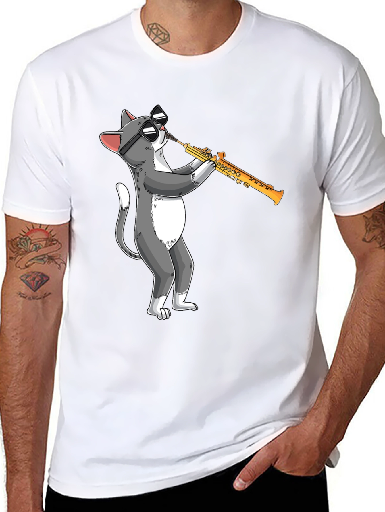 Cool Cat Saxophone T-Shirt - Playful Graphic Tee