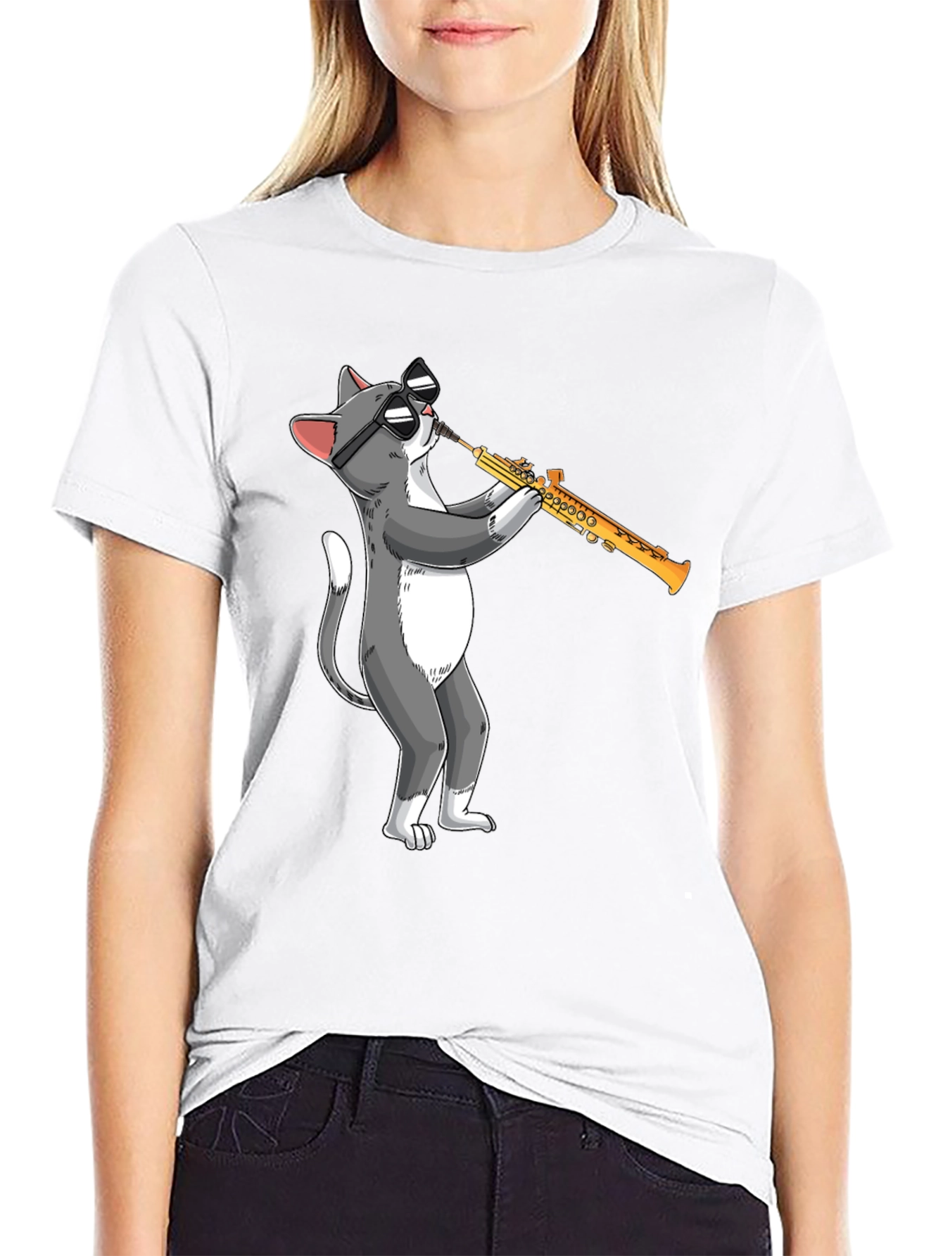 Cool Cat Saxophone T-Shirt - Playful Graphic Tee