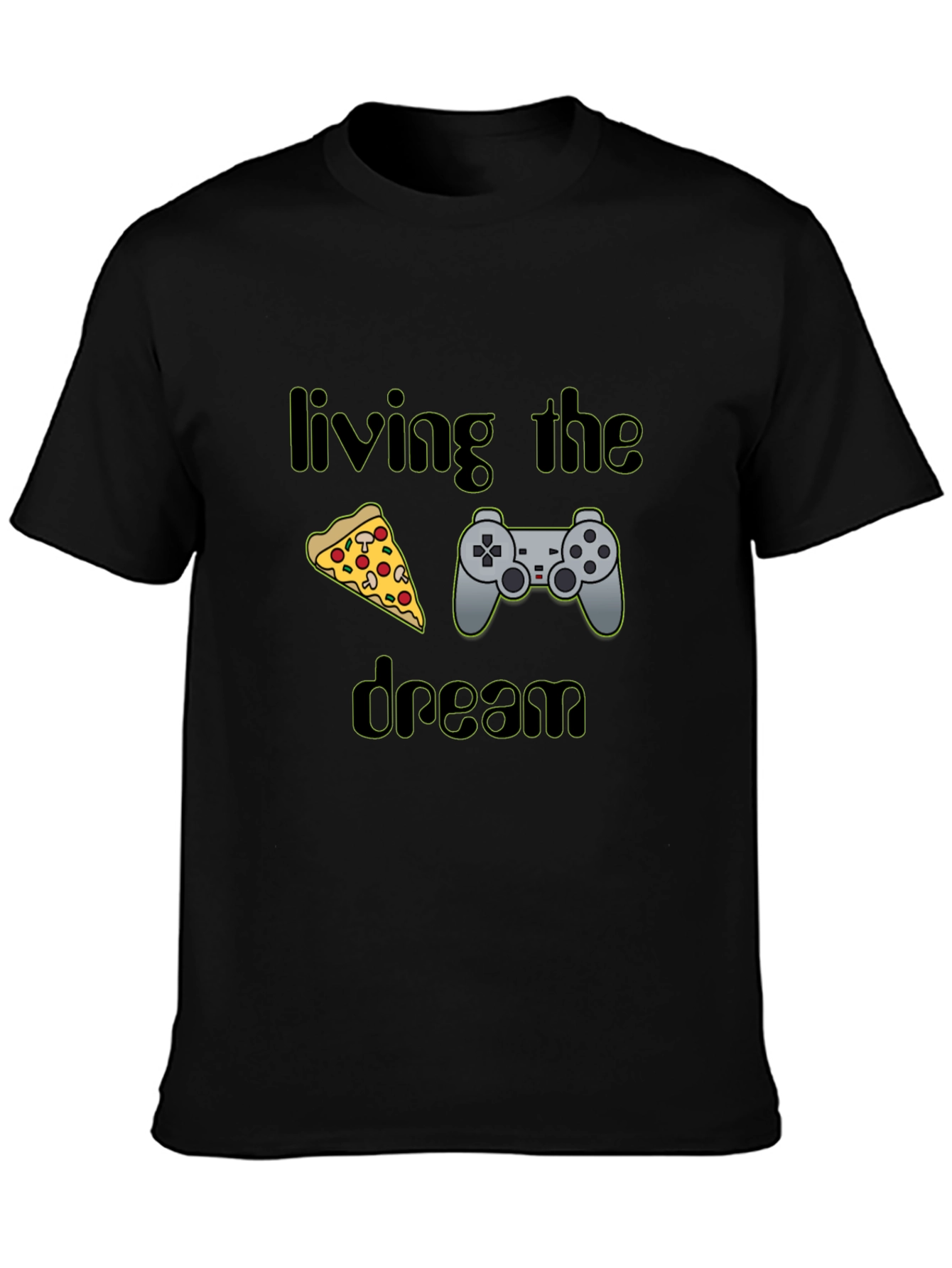 Living the Dream Pizza & Controller Black T-Shirt