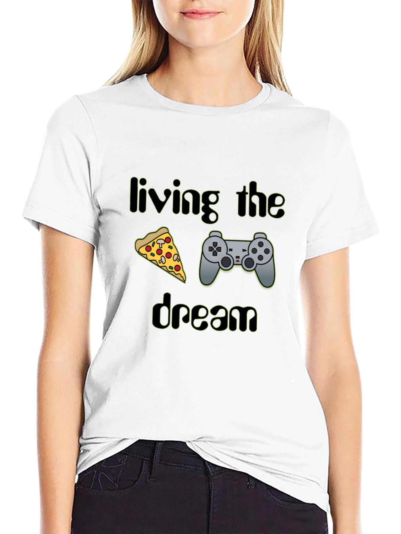 Living the Dream Pizza & Controller Black T-Shirt