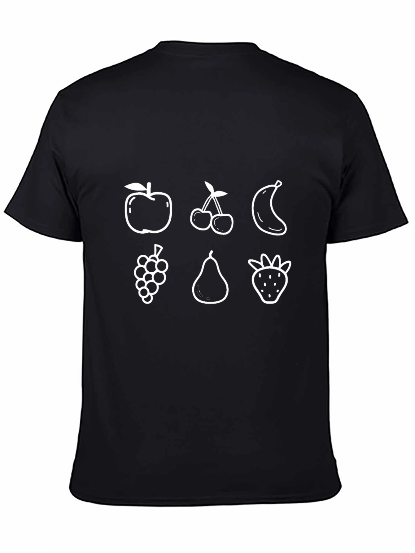Whimsical Fruit Print Black T-Shirt