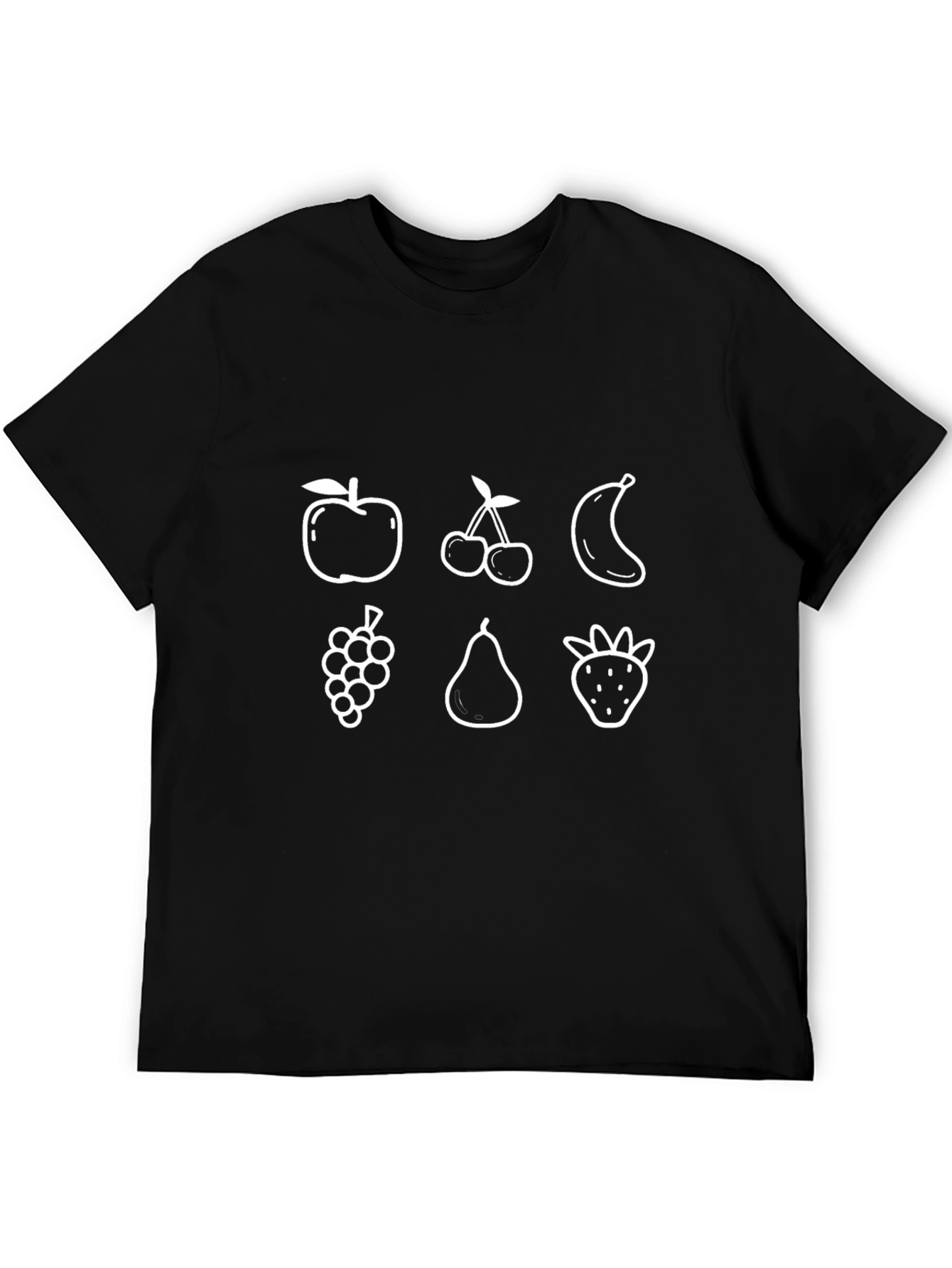 Whimsical Fruit Print Black T-Shirt