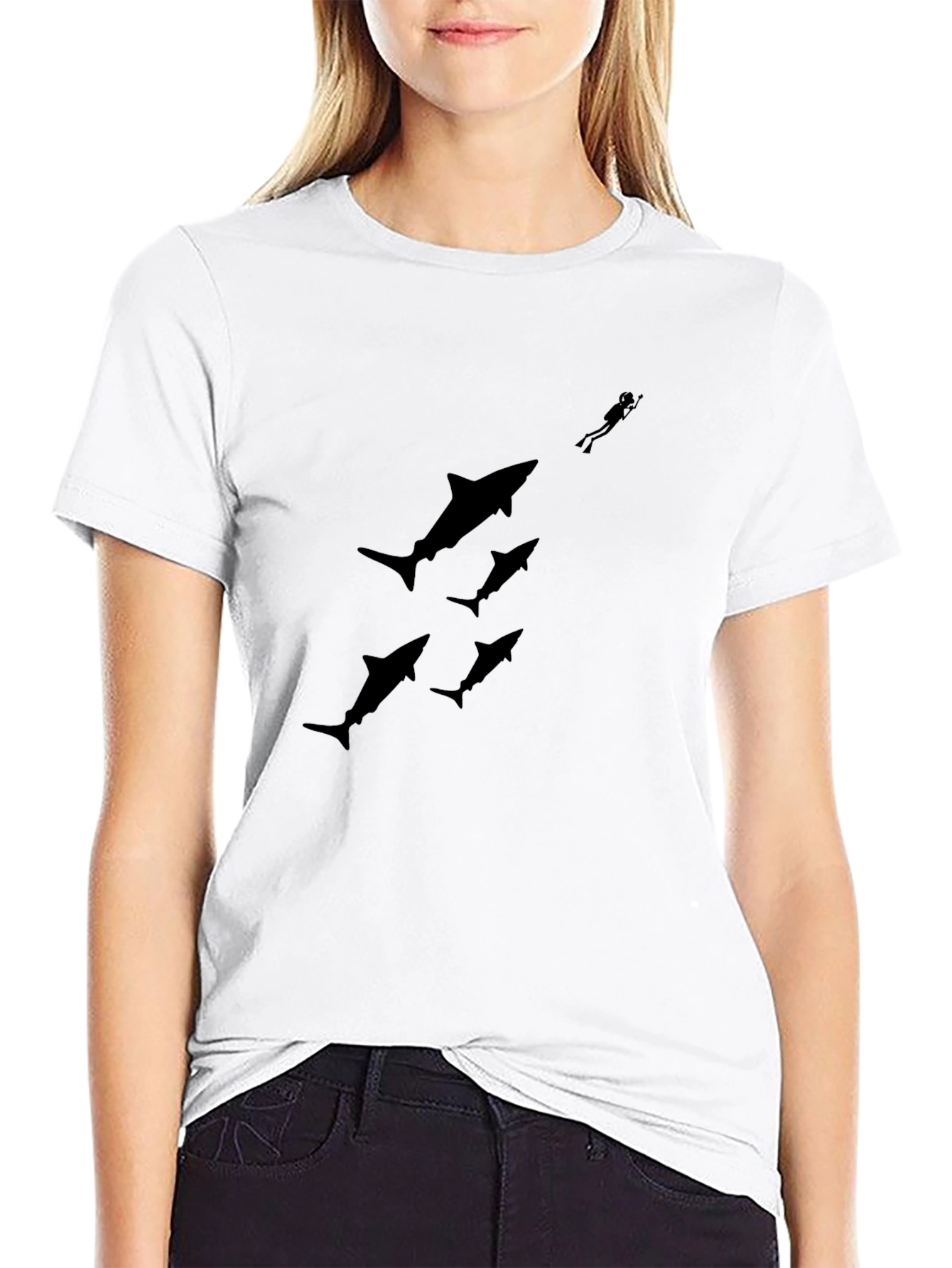 Shark Dive Black Graphic Tee - Dive In Style!