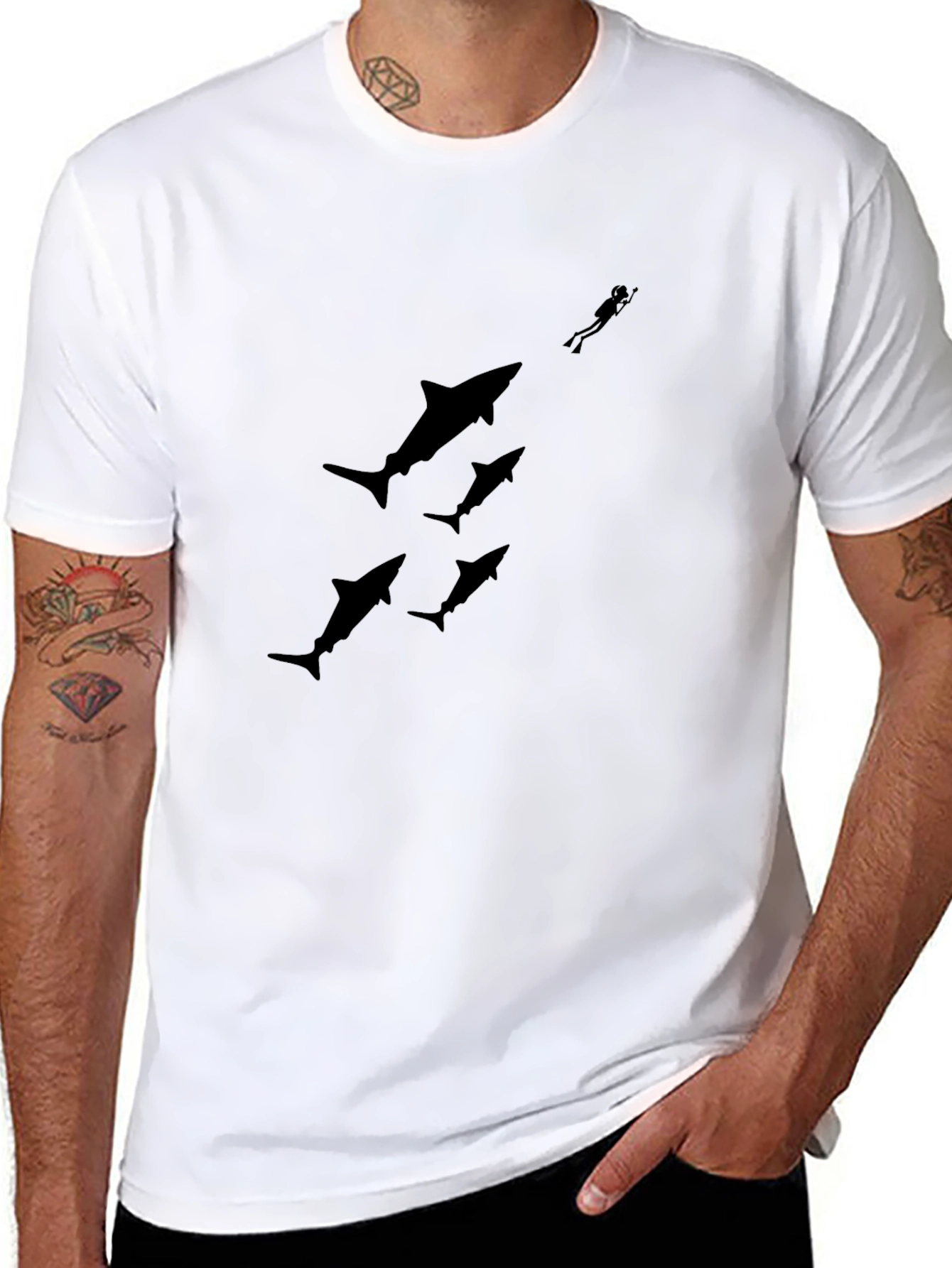 Shark Dive Black Graphic Tee - Dive In Style!