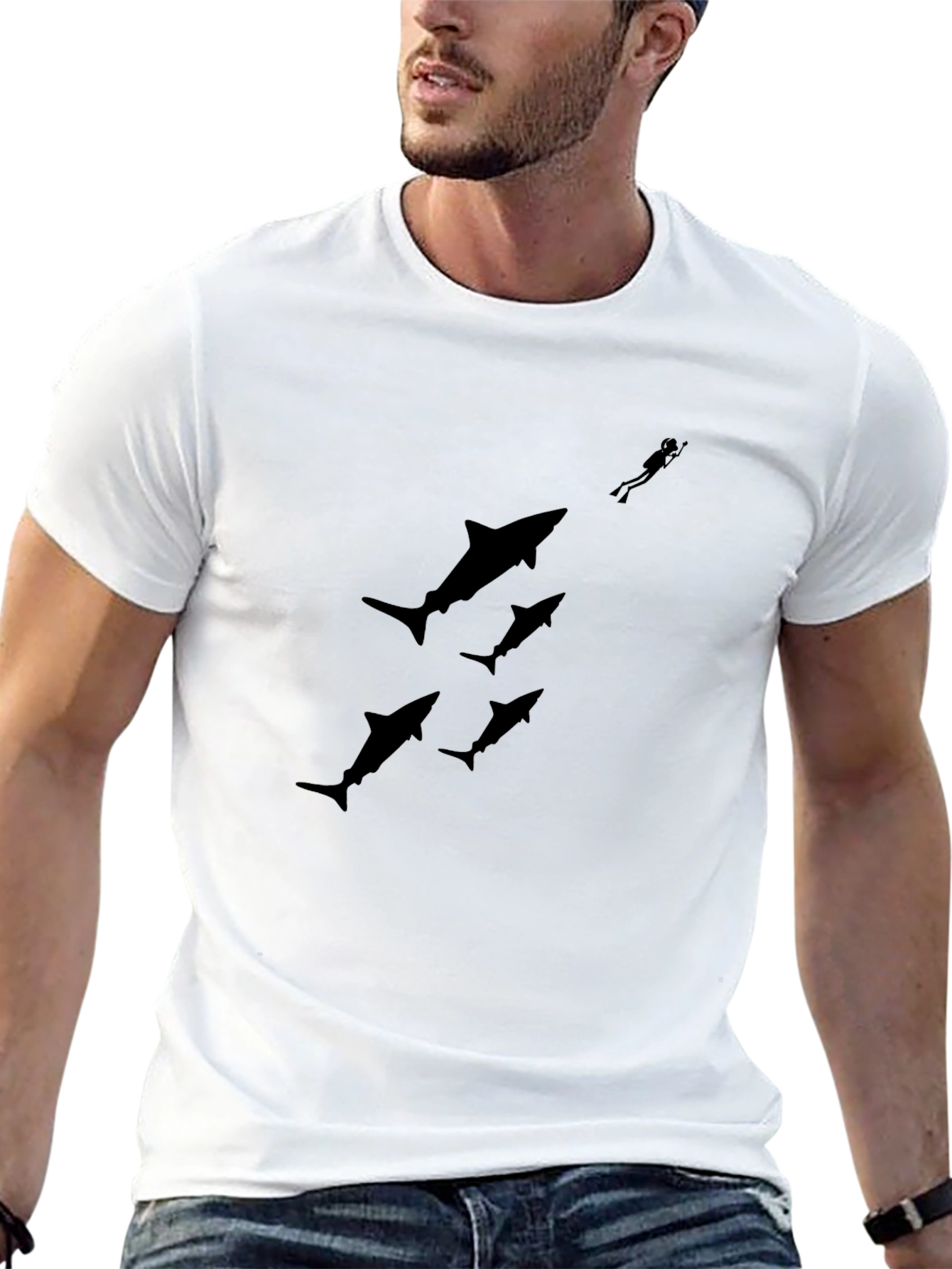 Shark Dive Black Graphic Tee - Dive In Style!