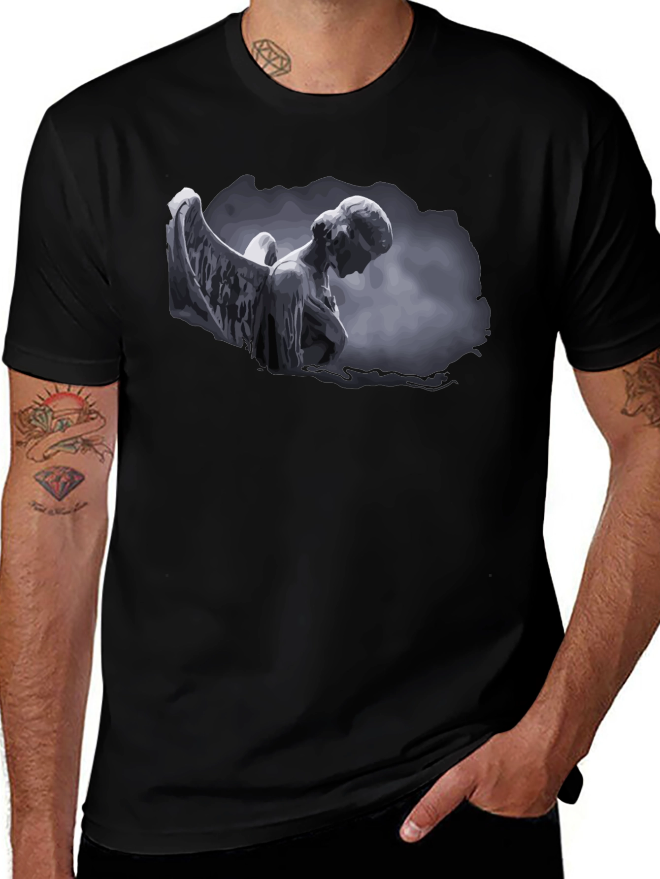 Angel Statue Graphic T-Shirt - Dark Aesthetic Style