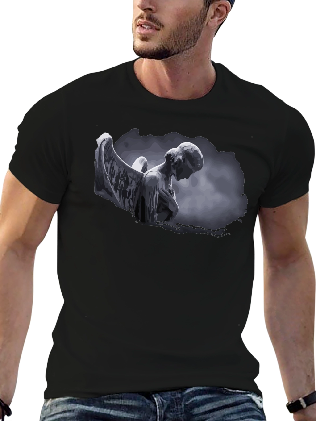 Angel Statue Graphic T-Shirt - Dark Aesthetic Style