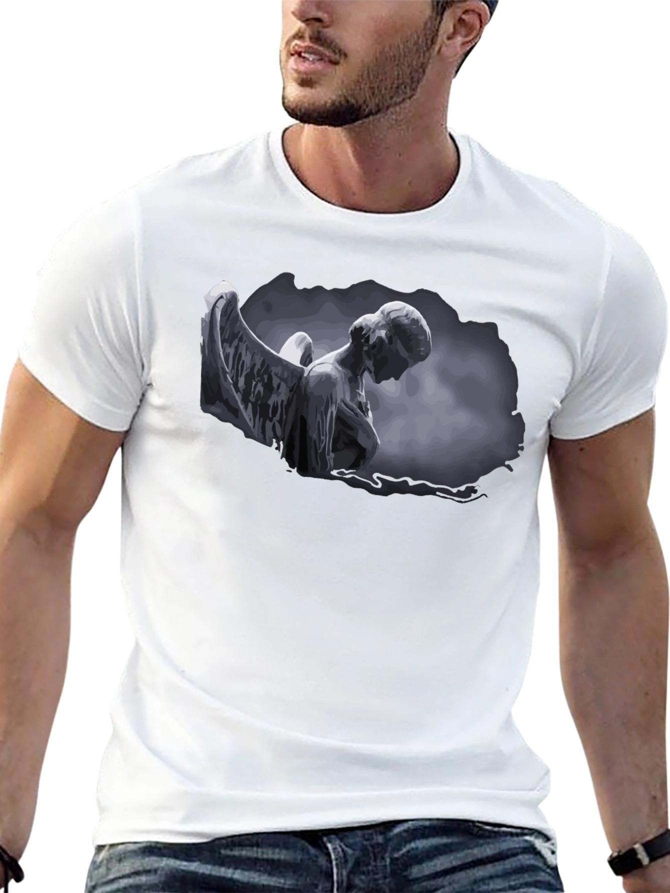 Angel Statue Graphic T-Shirt - Dark Aesthetic Style
