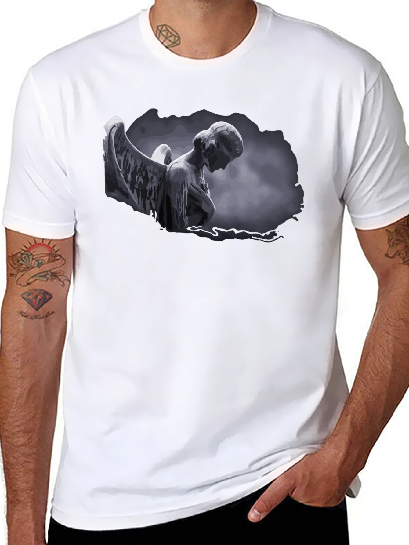Angel Statue Graphic T-Shirt - Dark Aesthetic Style