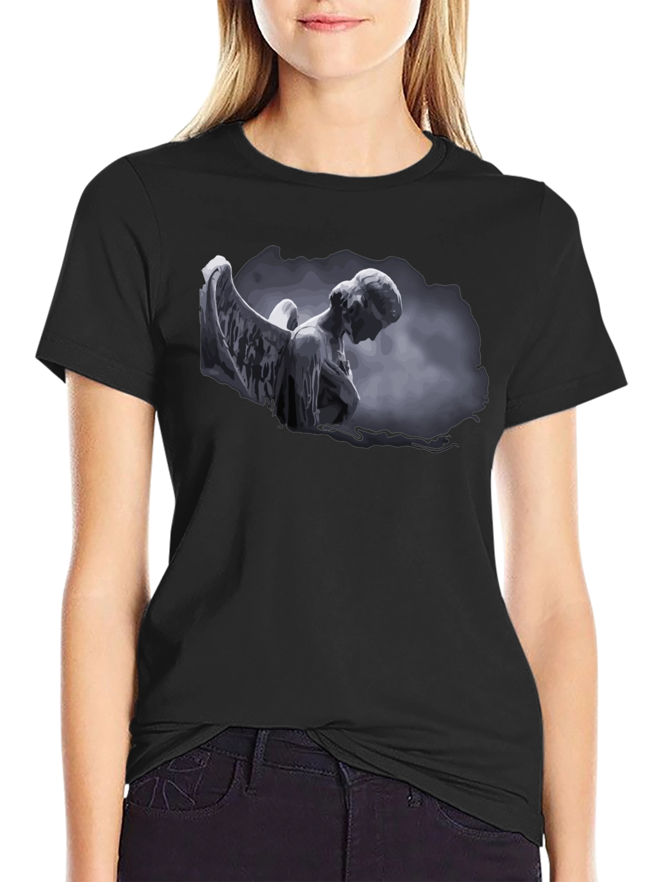 Angel Statue Graphic T-Shirt - Dark Aesthetic Style
