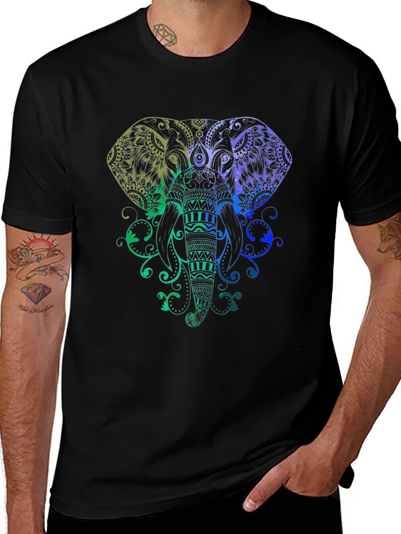 Elephant Mandala Graphic Tee - Stylish Mens Black T-Shirt