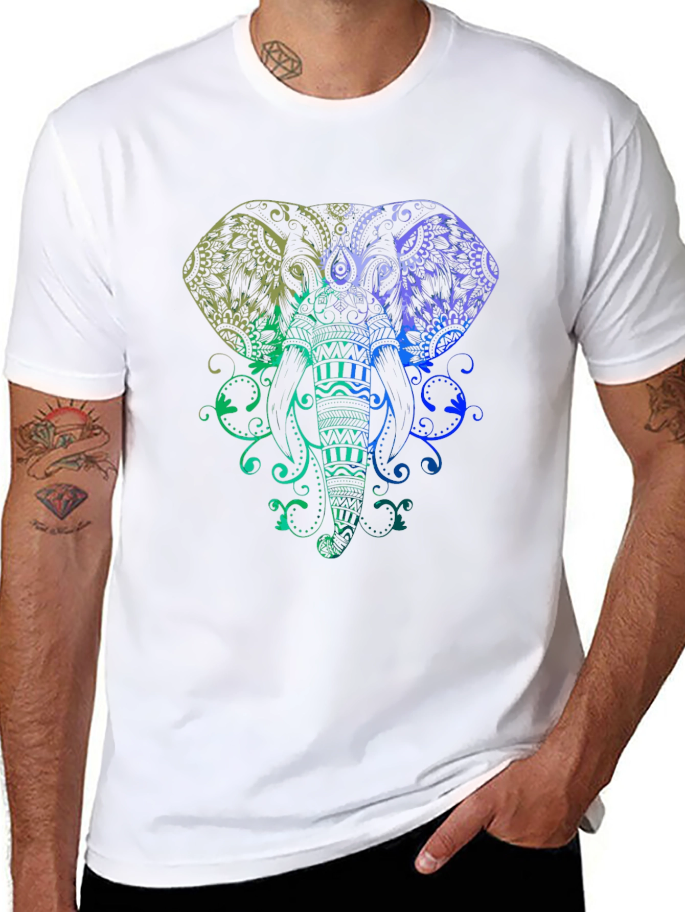 Elephant Mandala Graphic Tee - Stylish Mens Black T-Shirt