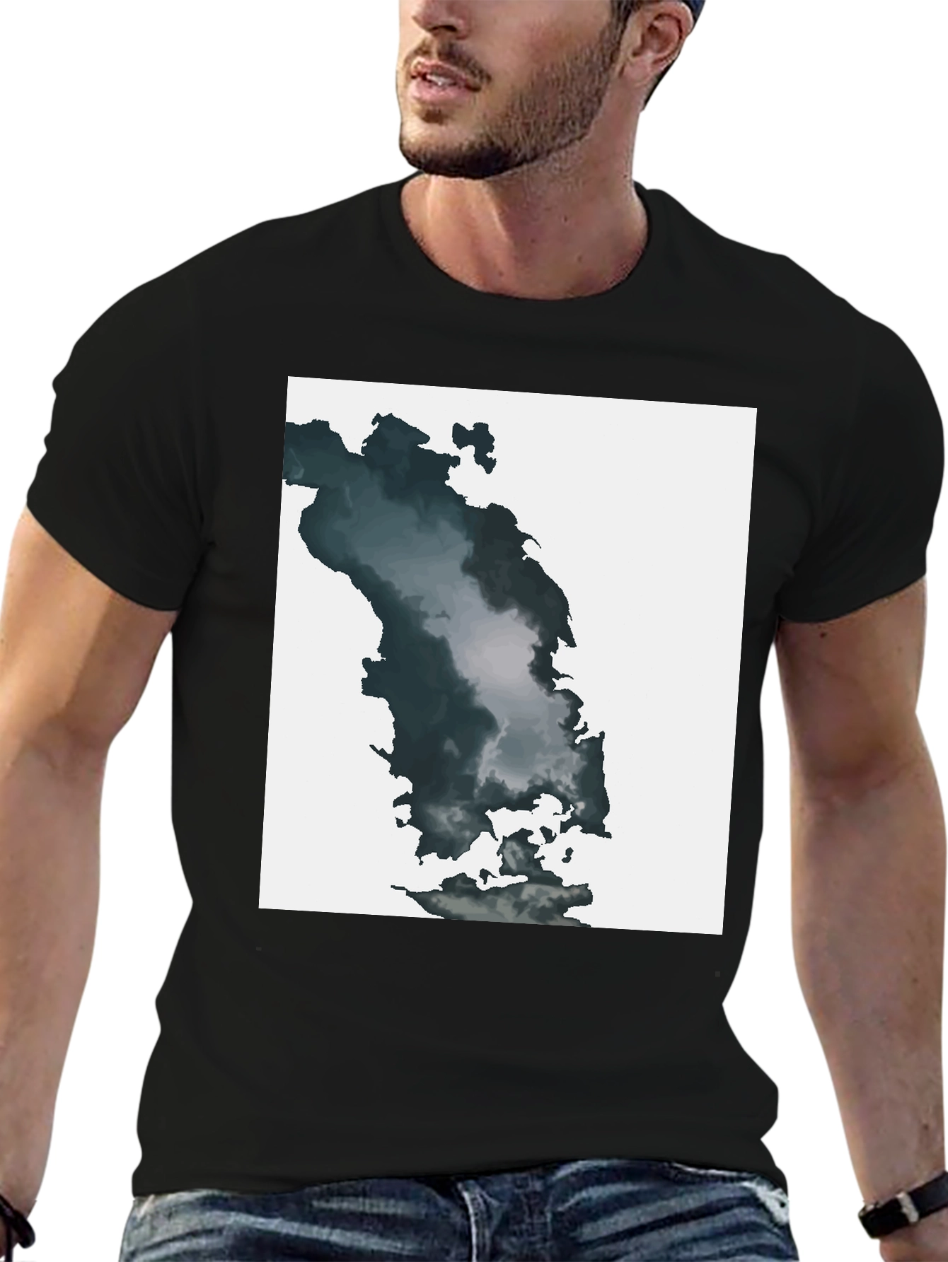 Abstract Cloudscape Graphic Tee - Soft Black Cotton Blend