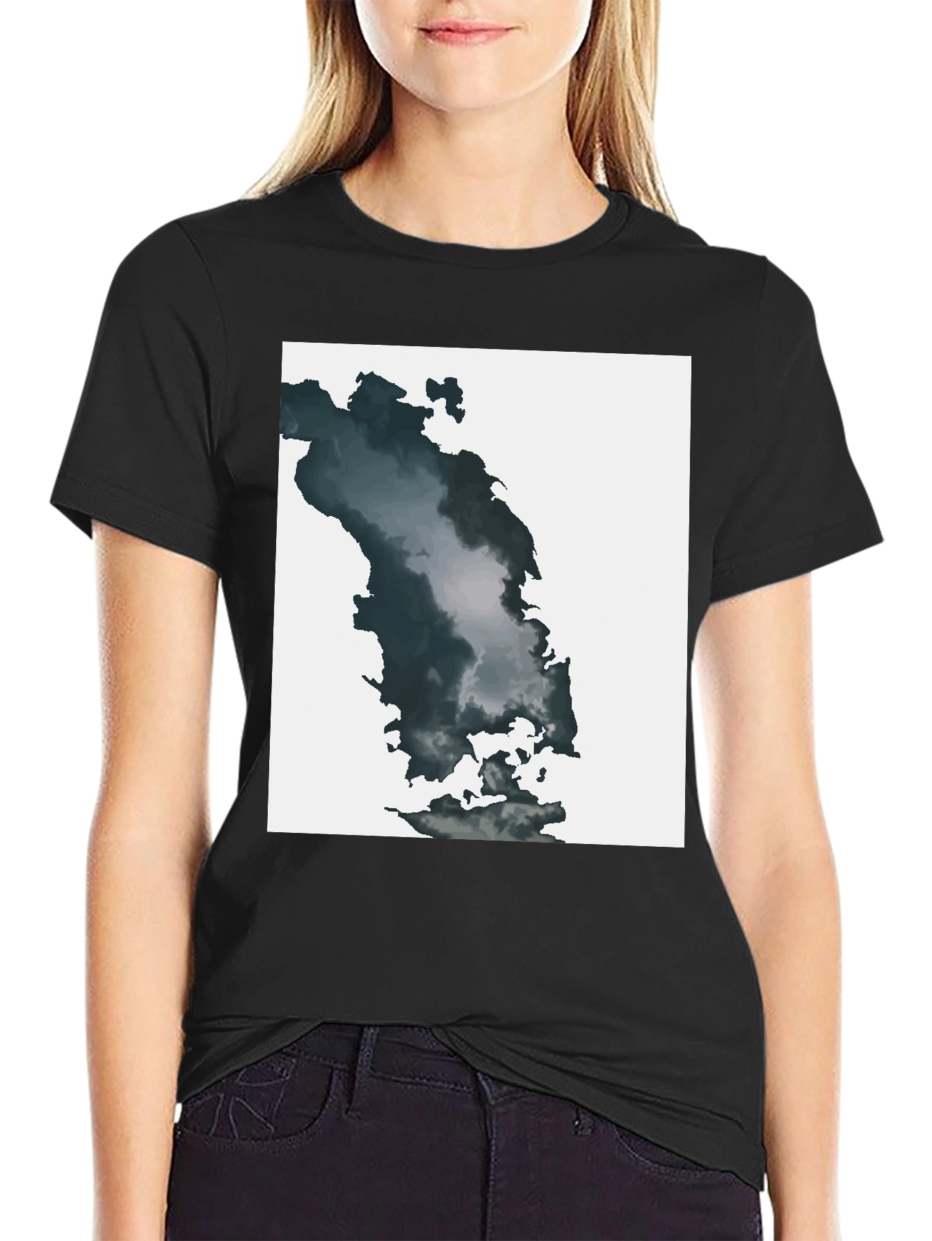 Abstract Cloudscape Graphic Tee - Soft Black Cotton Blend