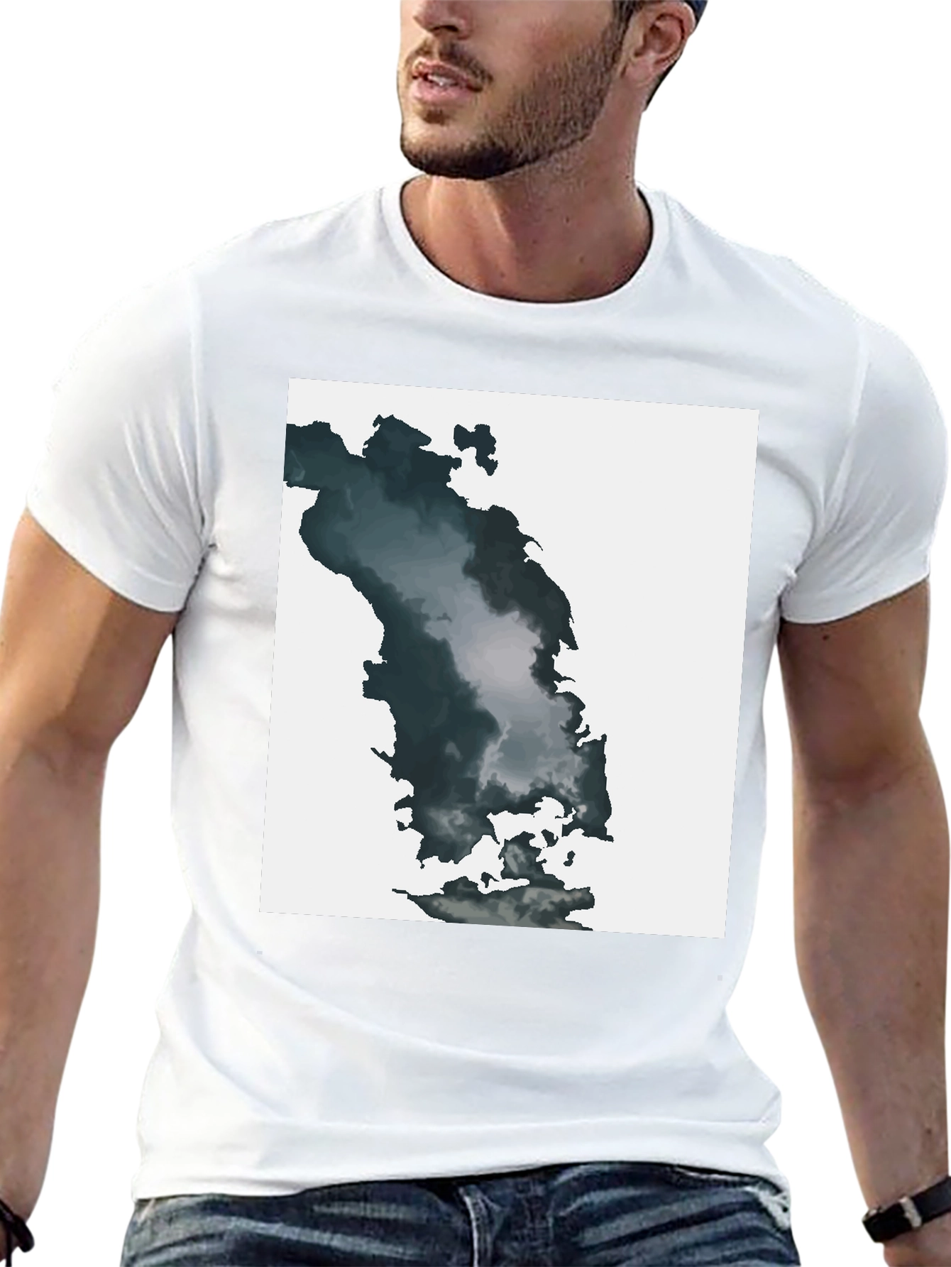 Abstract Cloudscape Graphic Tee - Soft Black Cotton Blend