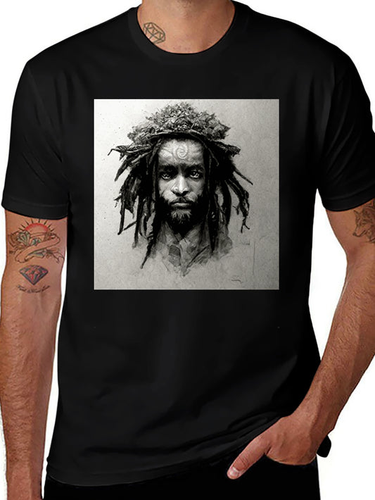 Rasta Man Graphic Print Black T-Shirt