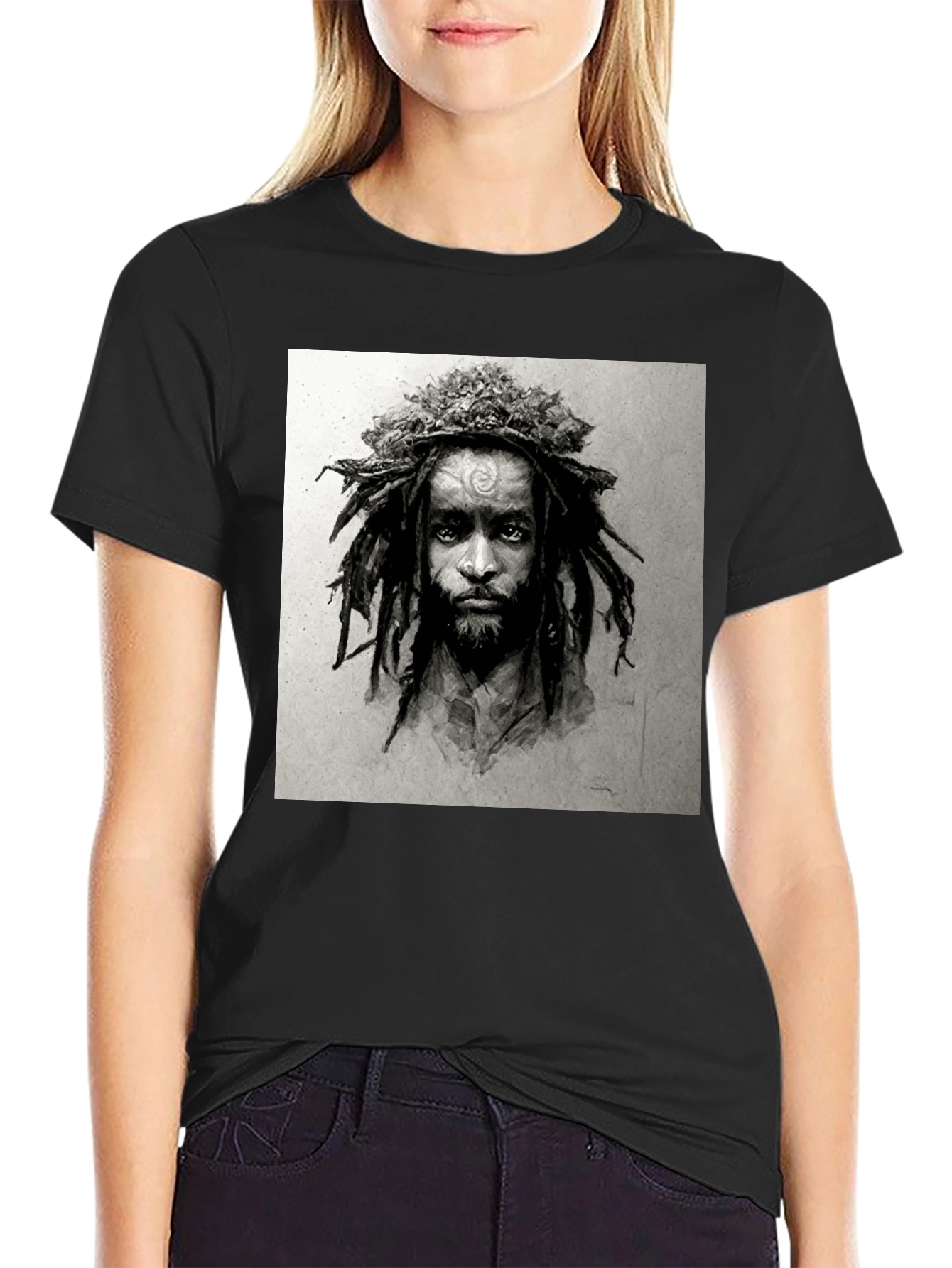 Rasta Man Graphic Print Black T-Shirt