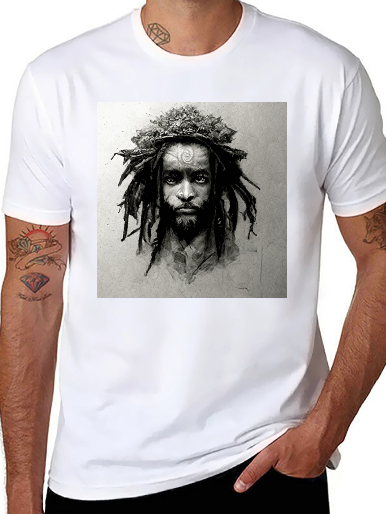 Rasta Man Graphic Print Black T-Shirt