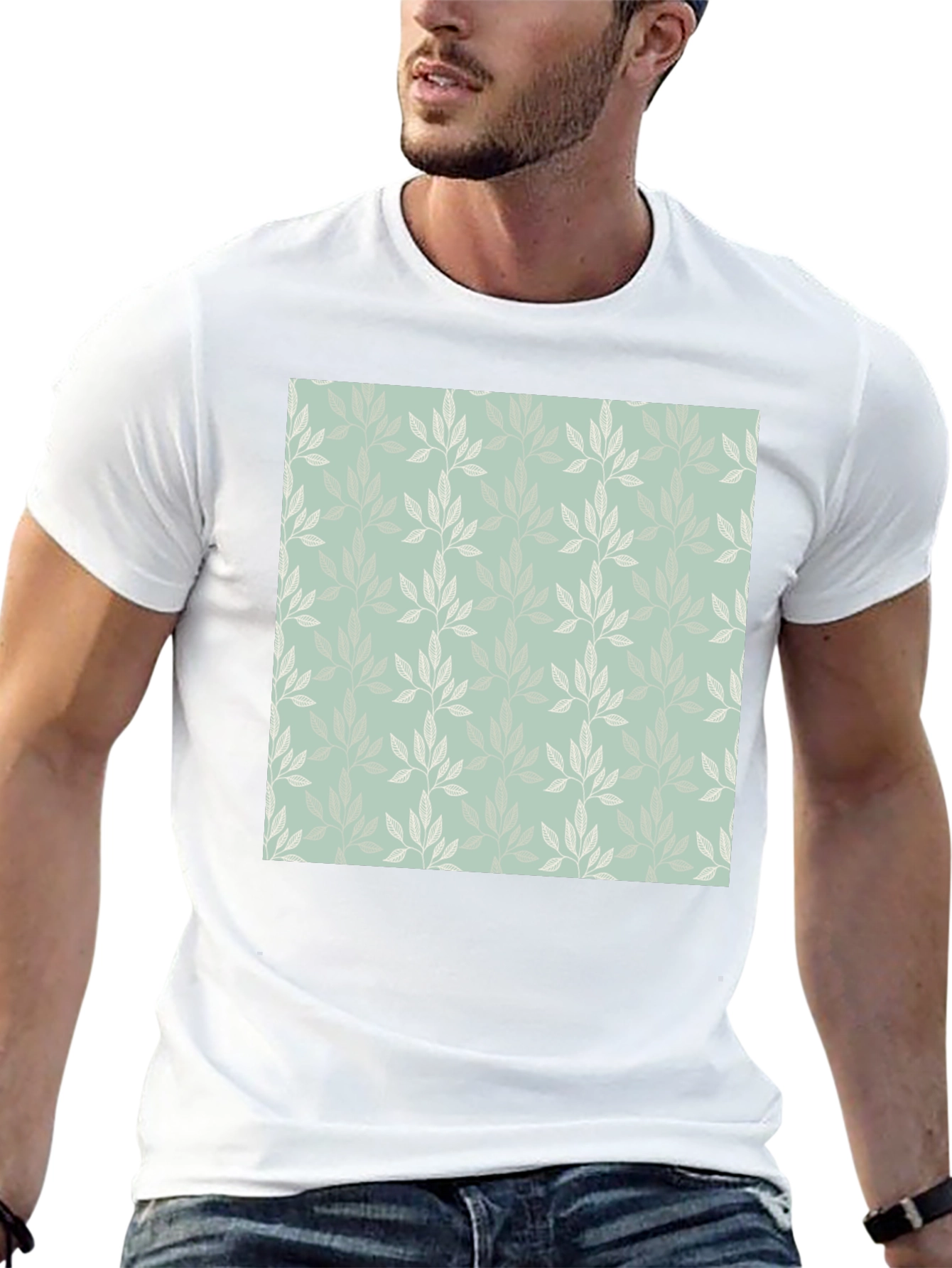 Leaf Pattern Graphic Black Tee