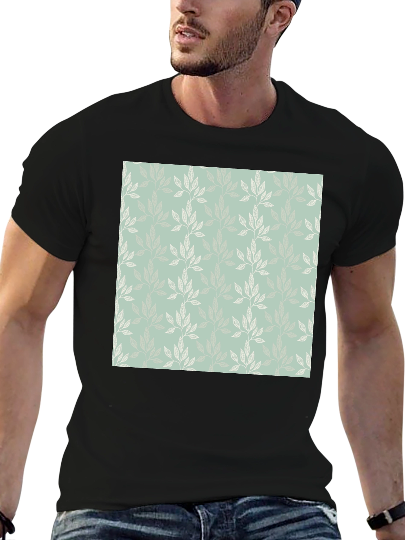 Leaf Pattern Graphic Black Tee
