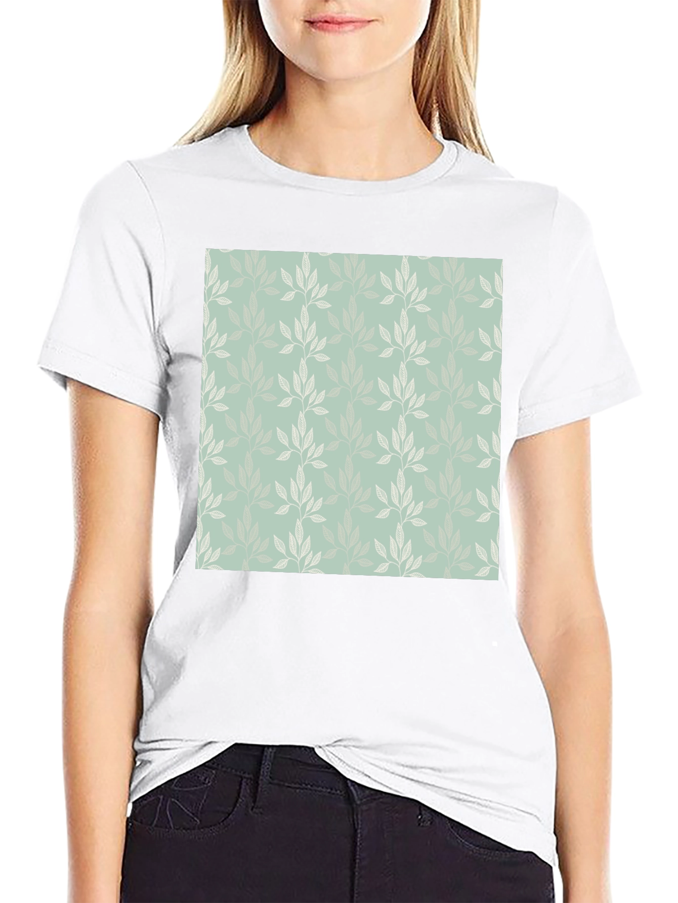 Leaf Pattern Graphic Black Tee