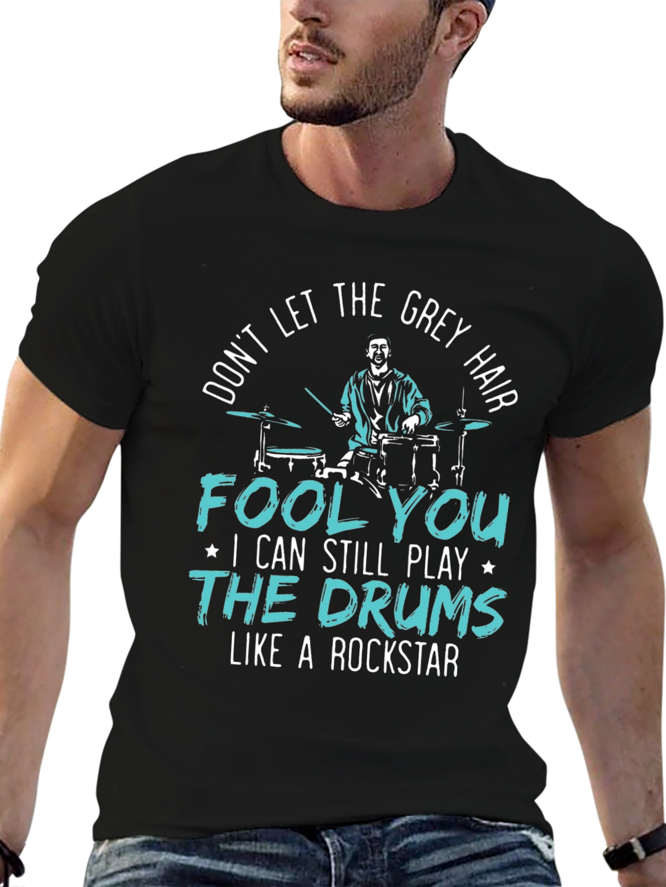 Grey Hair Drummer T-Shirt: Rock On!