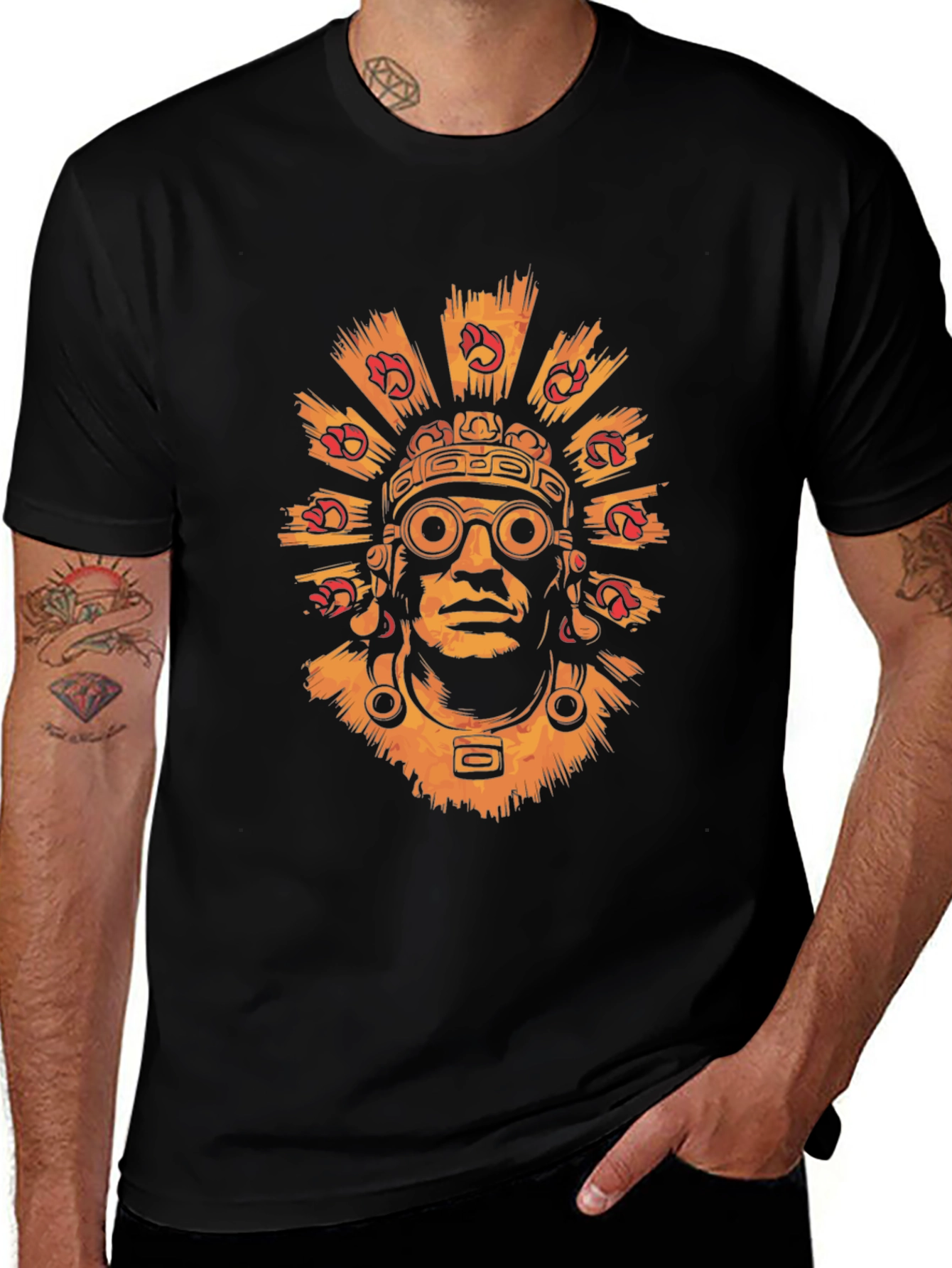 Aztec Warrior Graphic Tee - Stylish Black T-Shirt