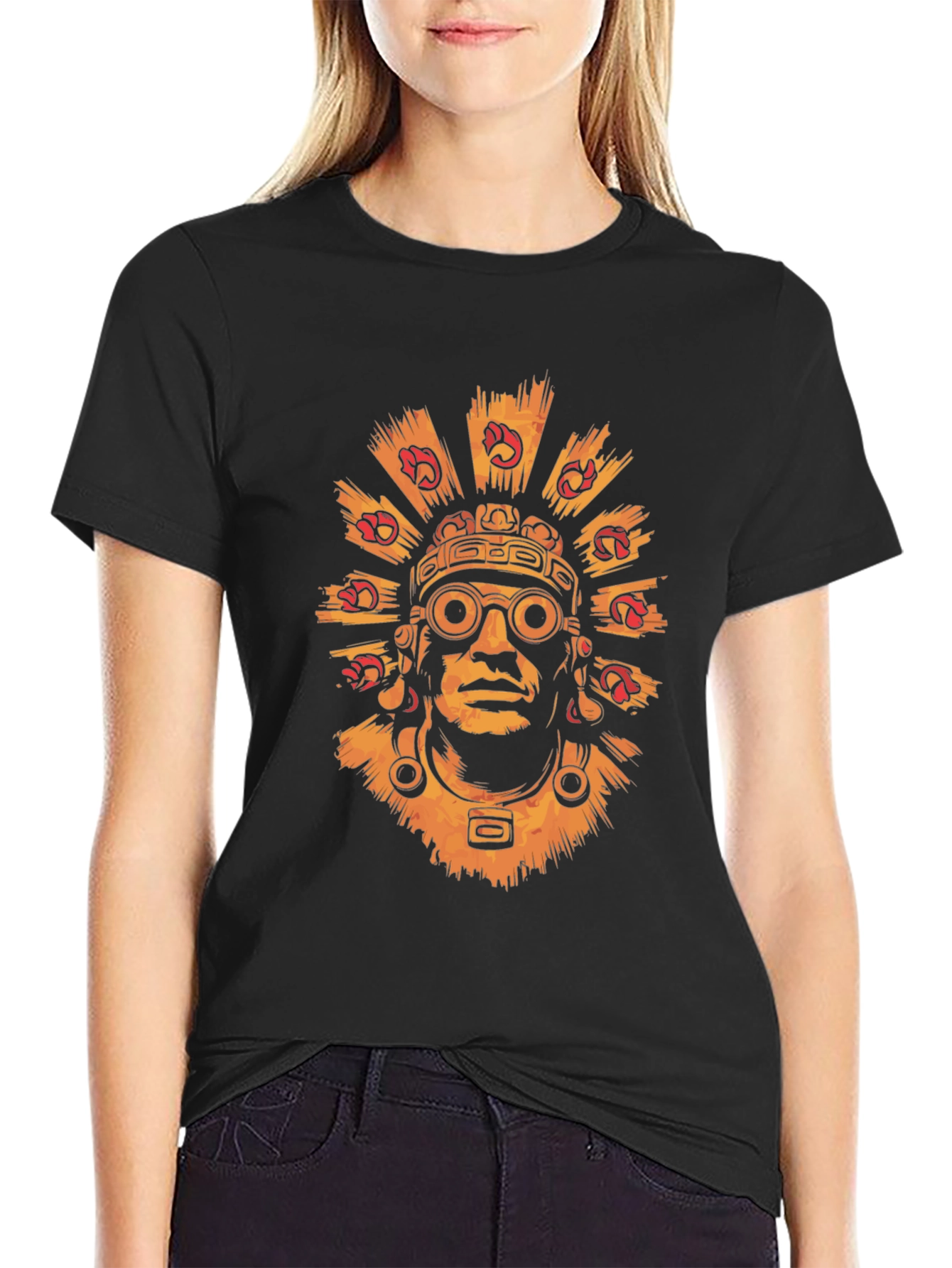 Aztec Warrior Graphic Tee - Stylish Black T-Shirt