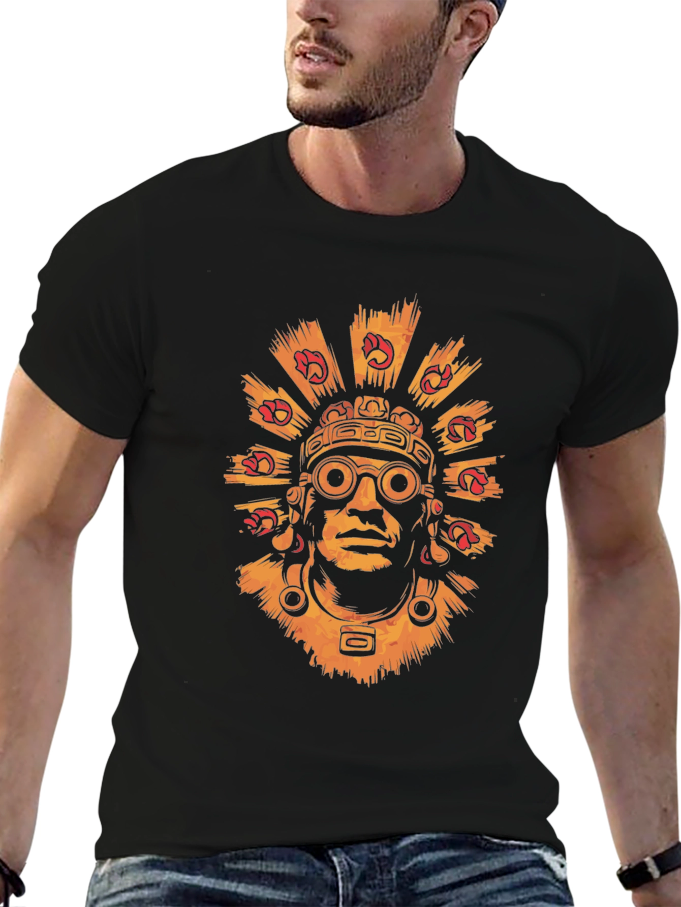 Aztec Warrior Graphic Tee - Stylish Black T-Shirt