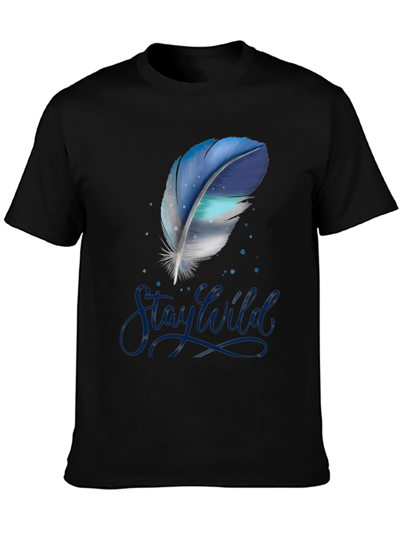 Stay Wild Feather Graphic Tee - Black Cotton T-Shirt