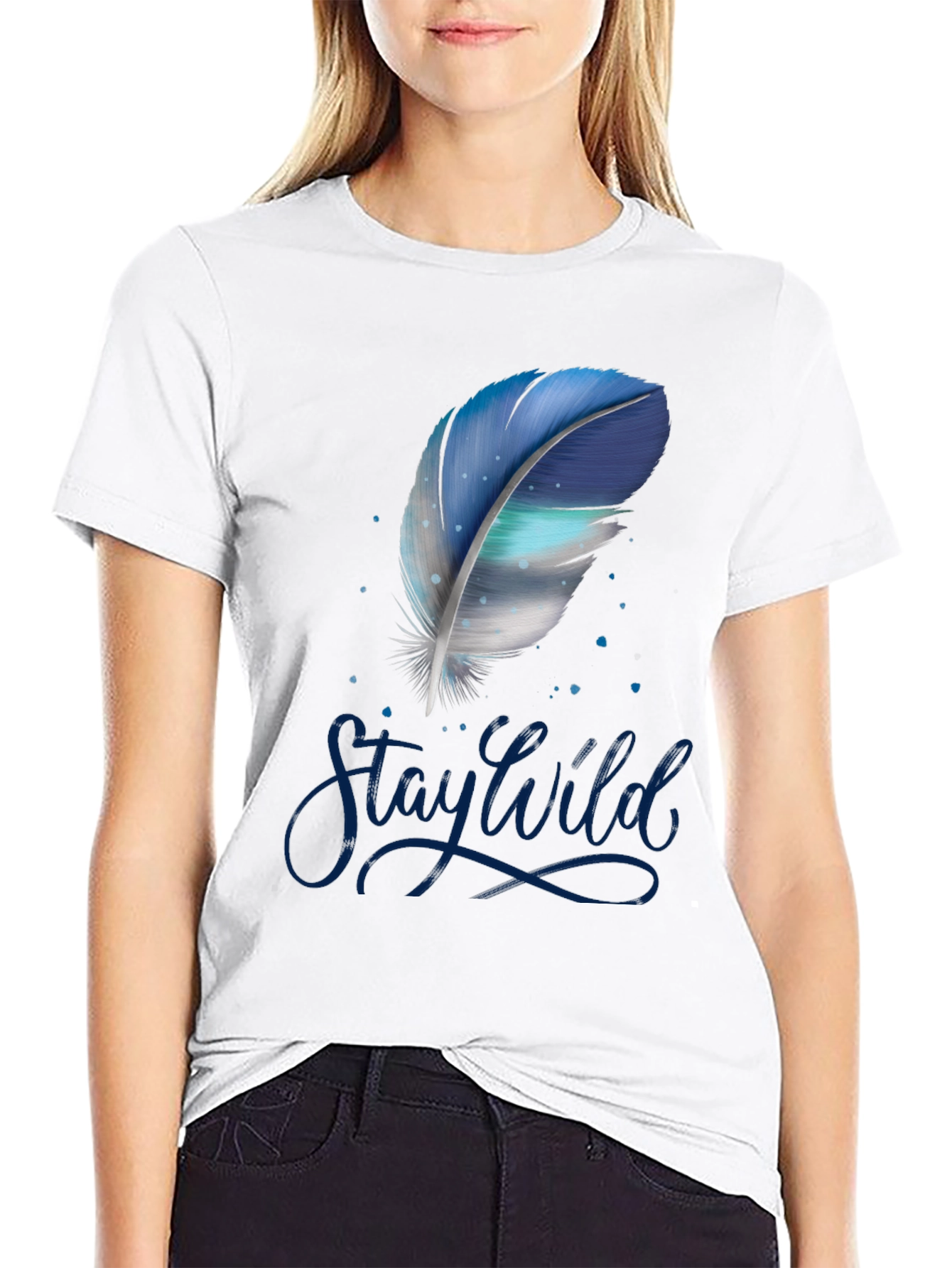 Stay Wild Feather Graphic Tee - Black Cotton T-Shirt