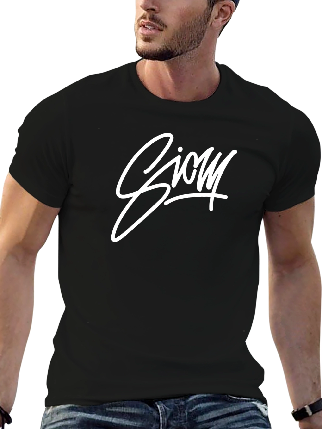 Stylish Black T-Shirt with White Glory Script Design