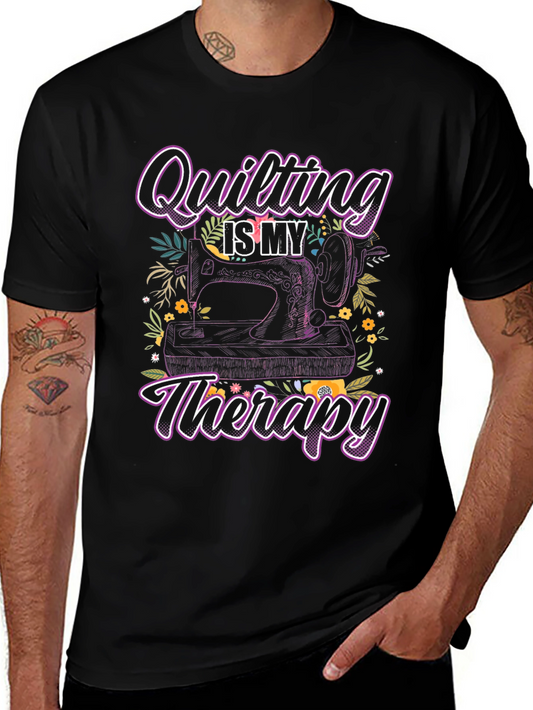 Quilting is My Therapy Black T-Shirt