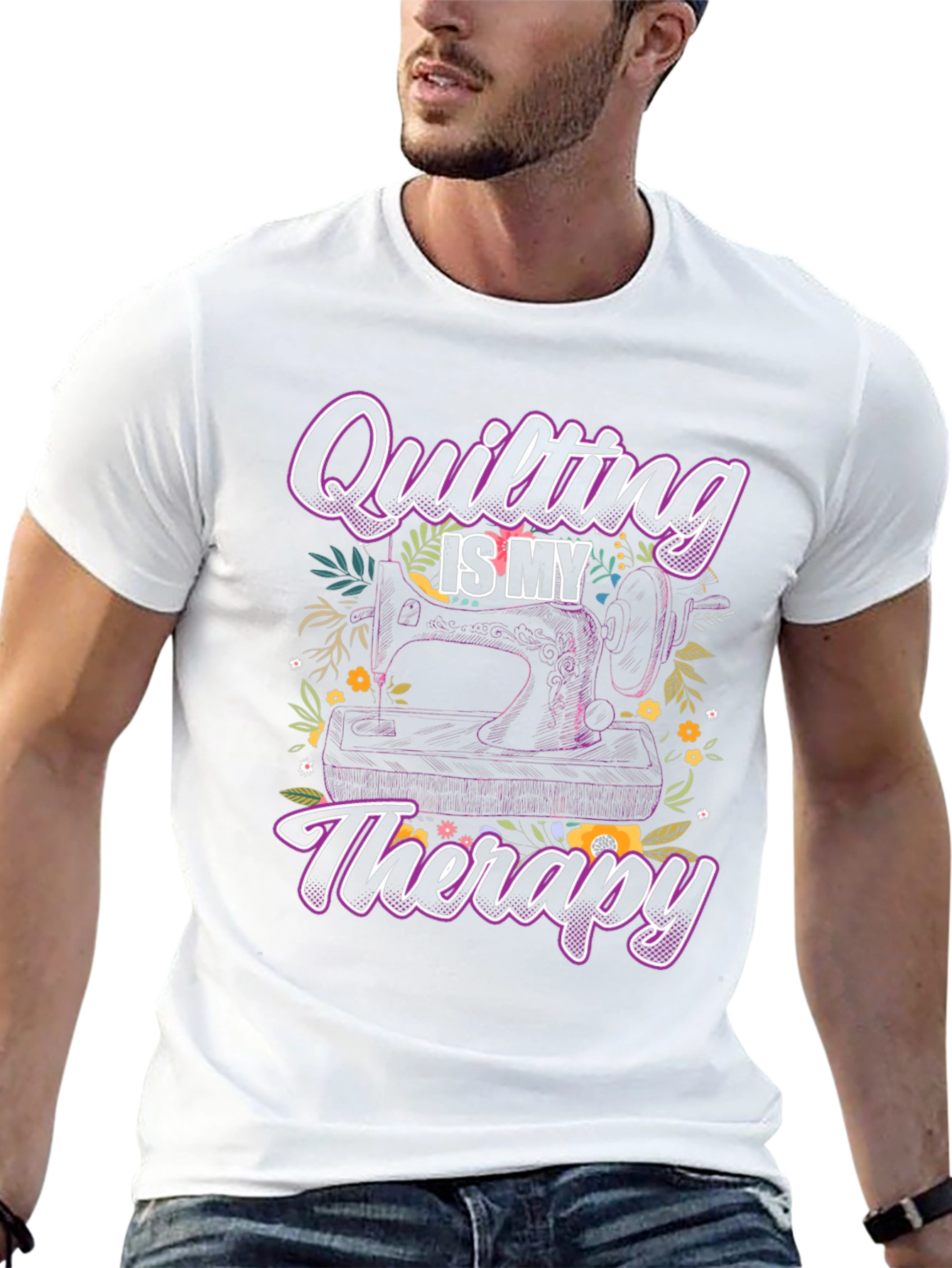 Quilting is My Therapy Black T-Shirt