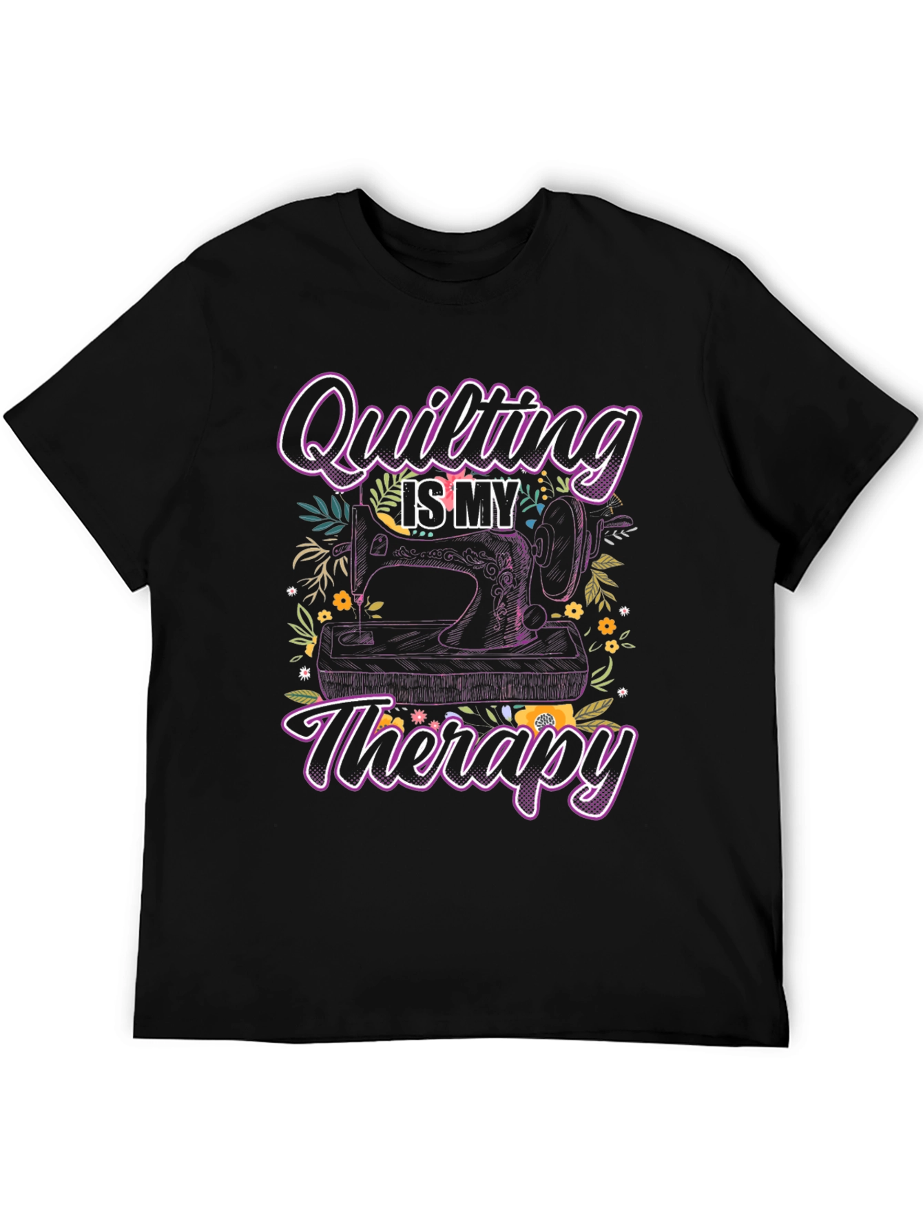 Quilting is My Therapy Black T-Shirt