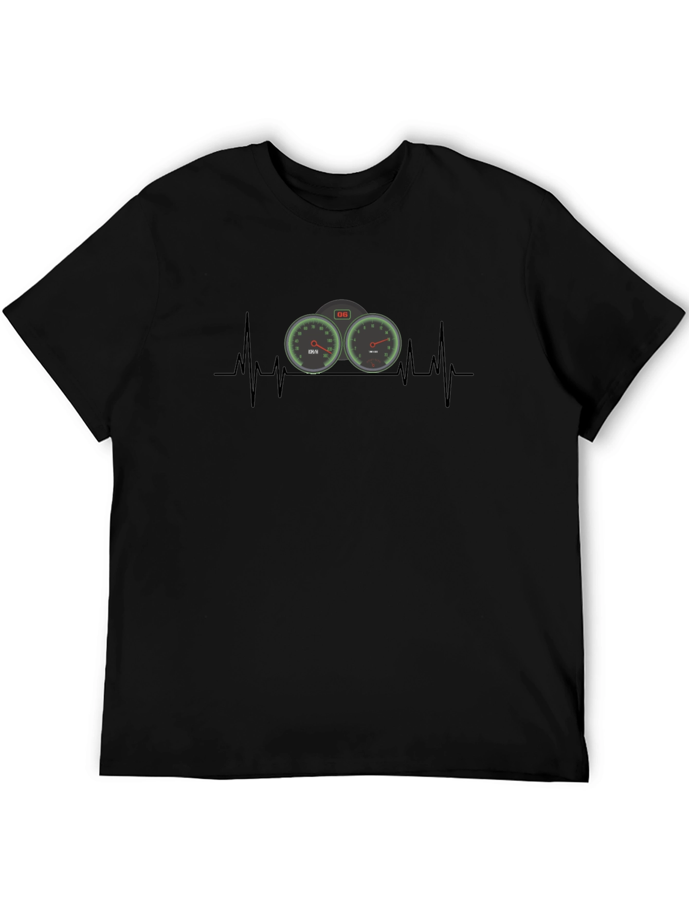 Heartbeat Speedometer Black T-Shirt - Automotive Enthusiast